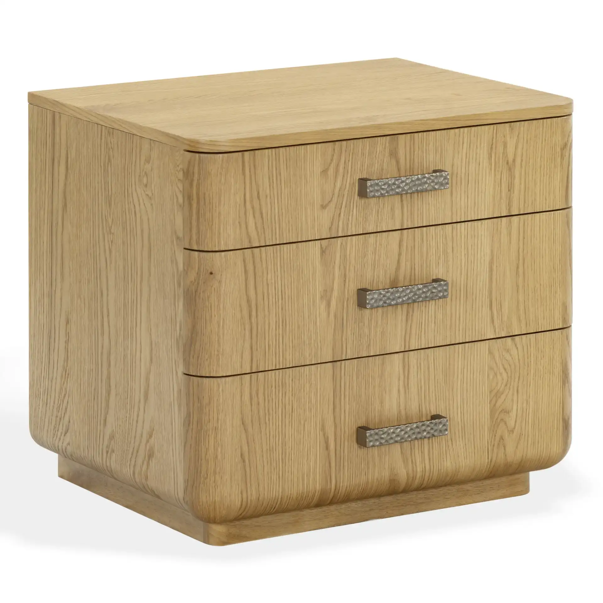 Carmilla Three-Drawer Nightstand in Dark Brown Oak, detail view