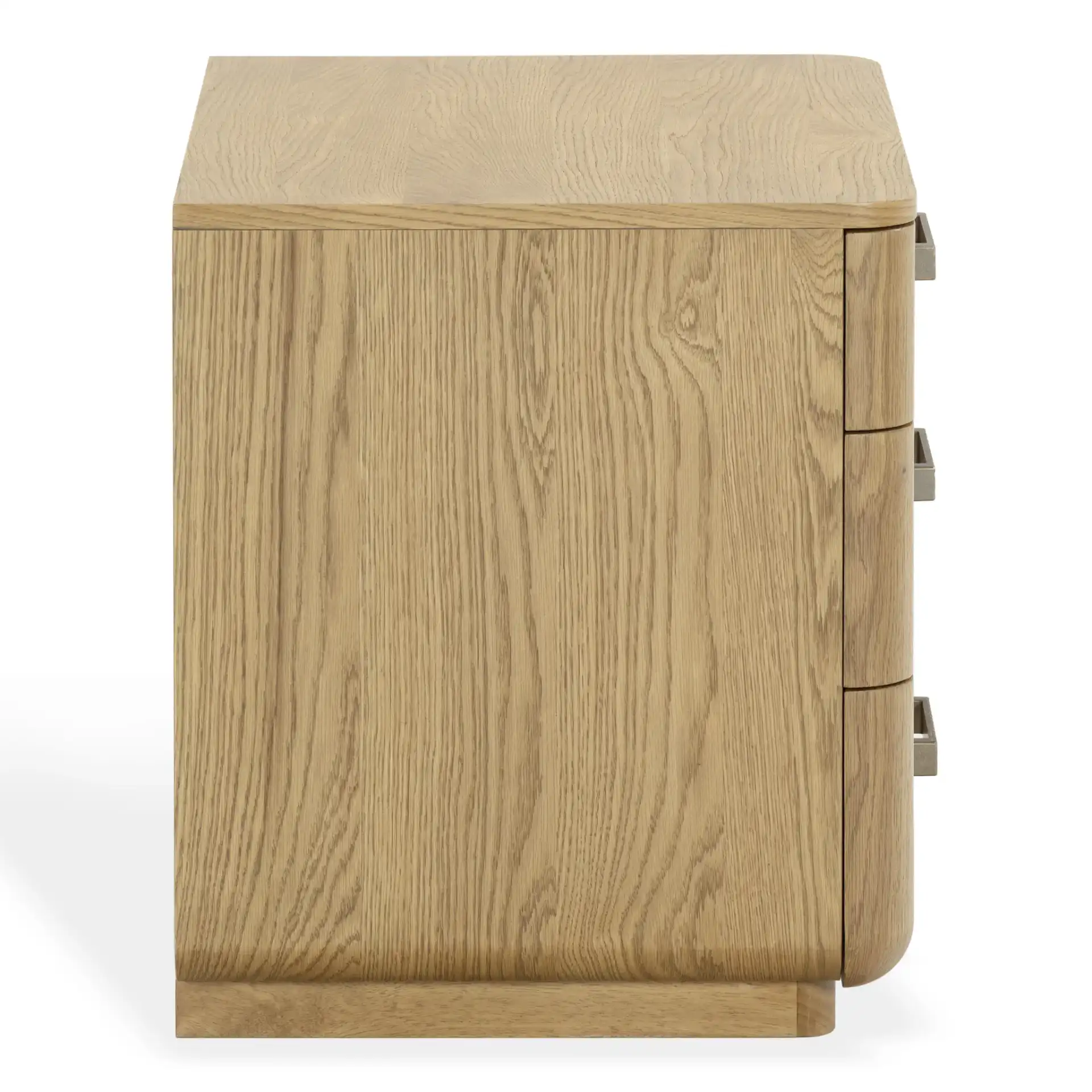 Carmilla Three-Drawer Nightstand in Dark Brown Oak, detail view