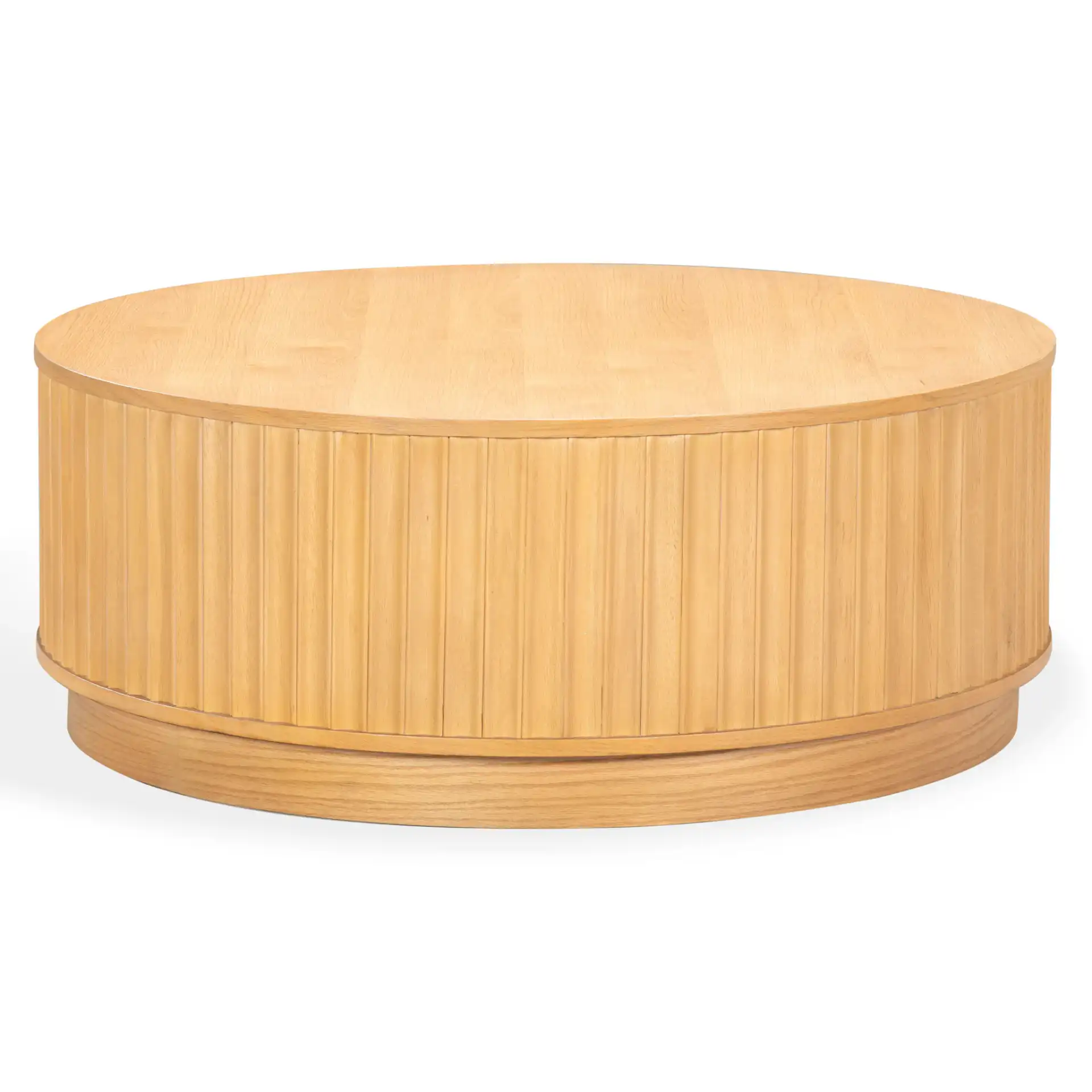 Cynthia Round Fluted Coffee Table in Dark Brown Oak, detail view
