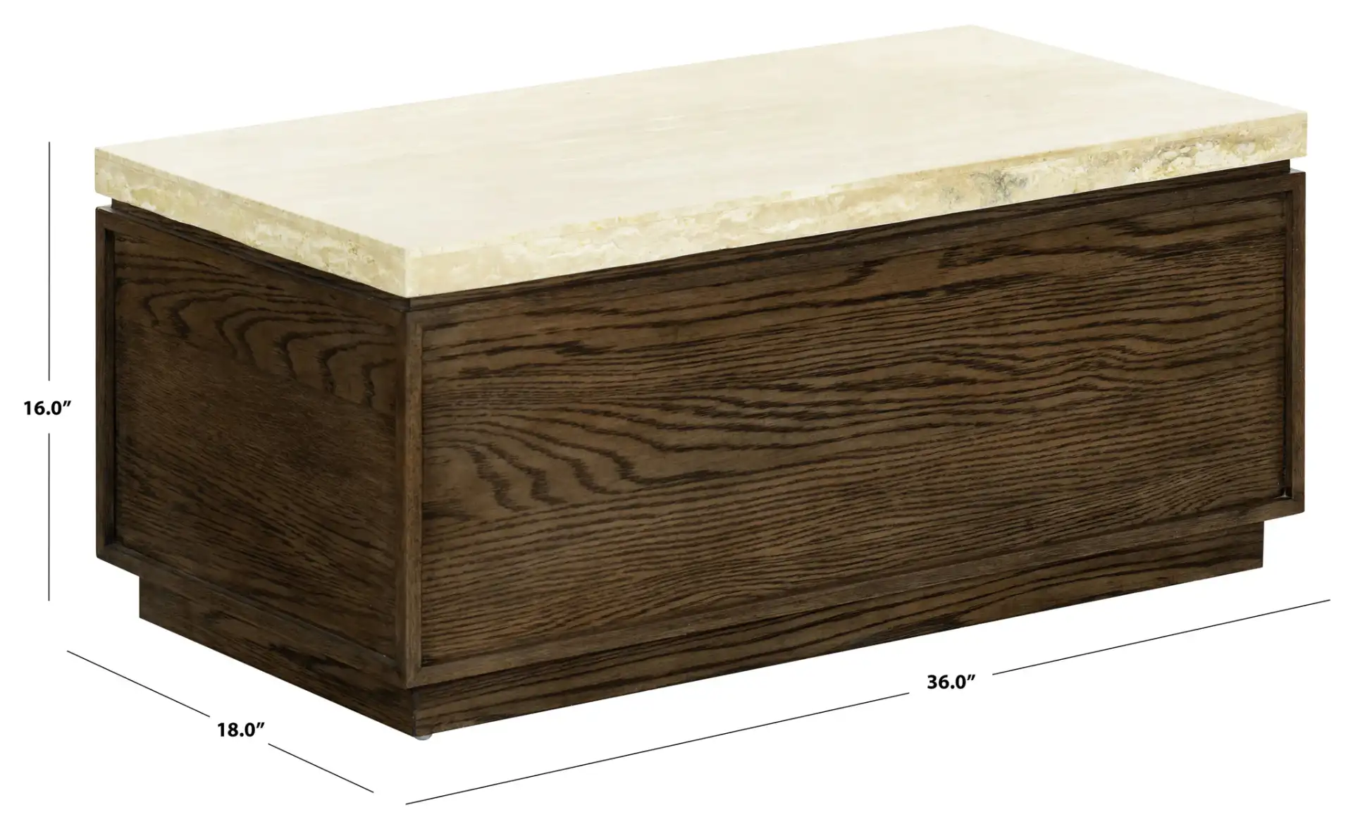 Alysandria Rect Coffee Table in Dark Brown Oak / Travertine, detail view