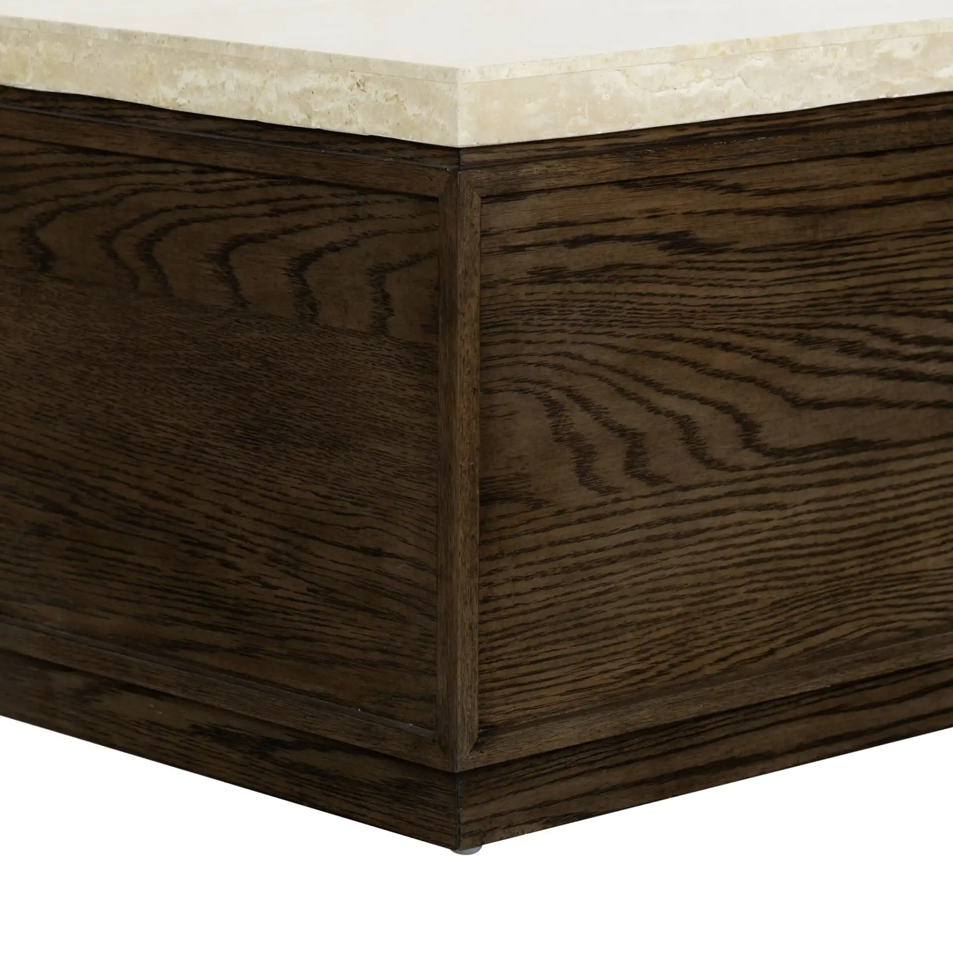Alysandria Rect Coffee Table in Dark Brown Oak / Travertine, detail view