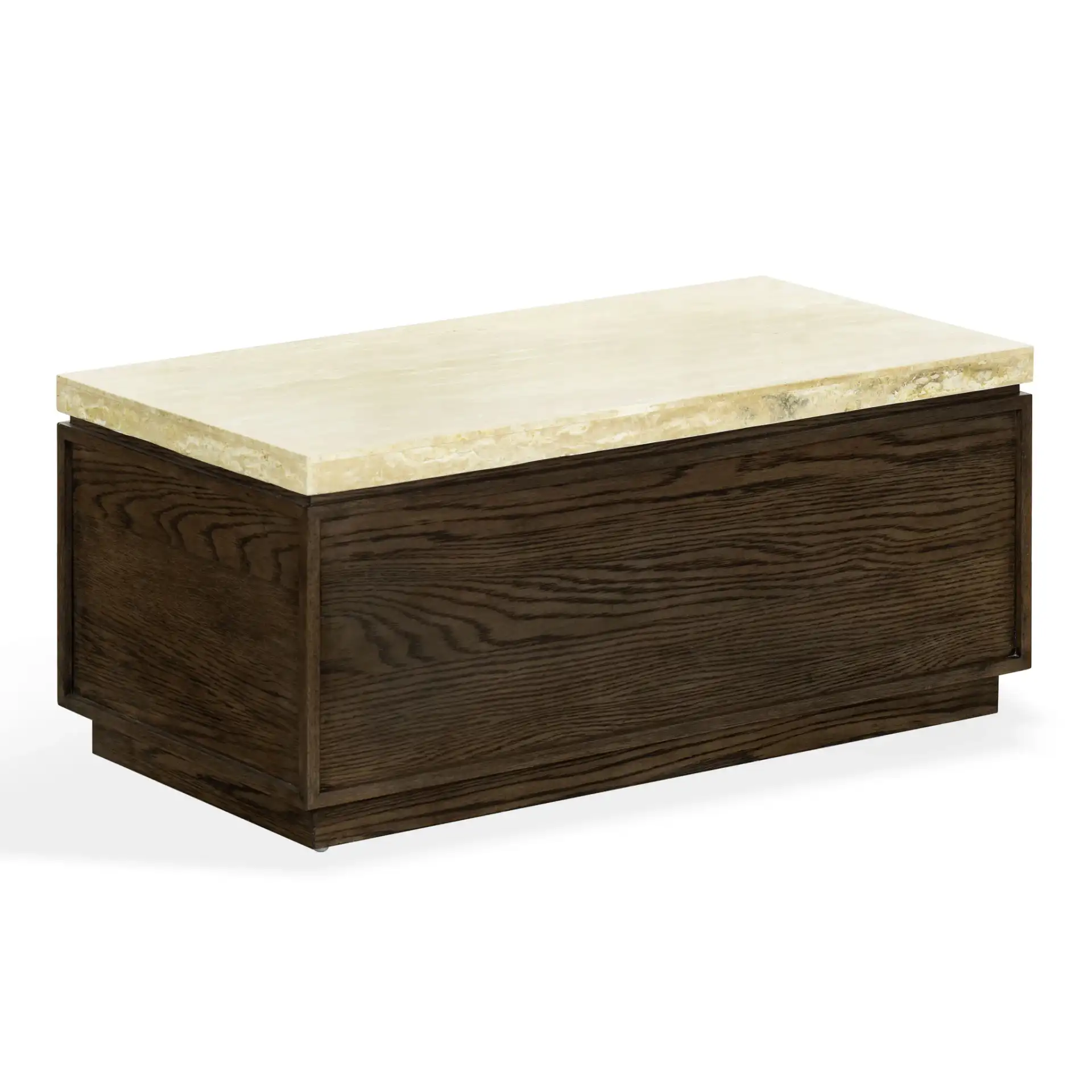 Alysandria Rect Coffee Table in Dark Brown Oak / Travertine, detail view