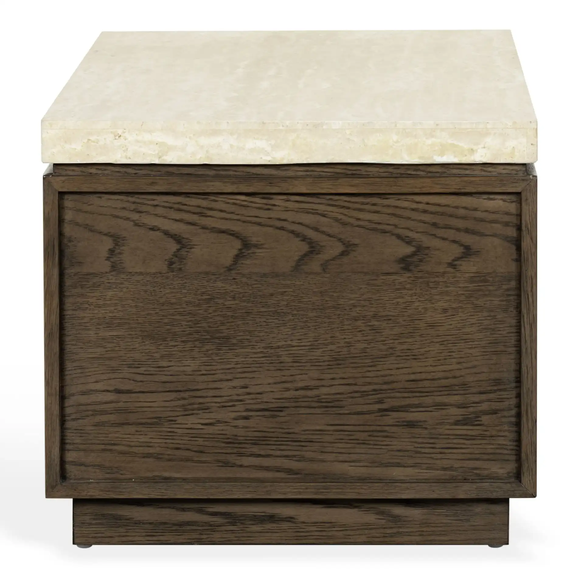 Alysandria Rect Coffee Table in Dark Brown Oak / Travertine, detail view