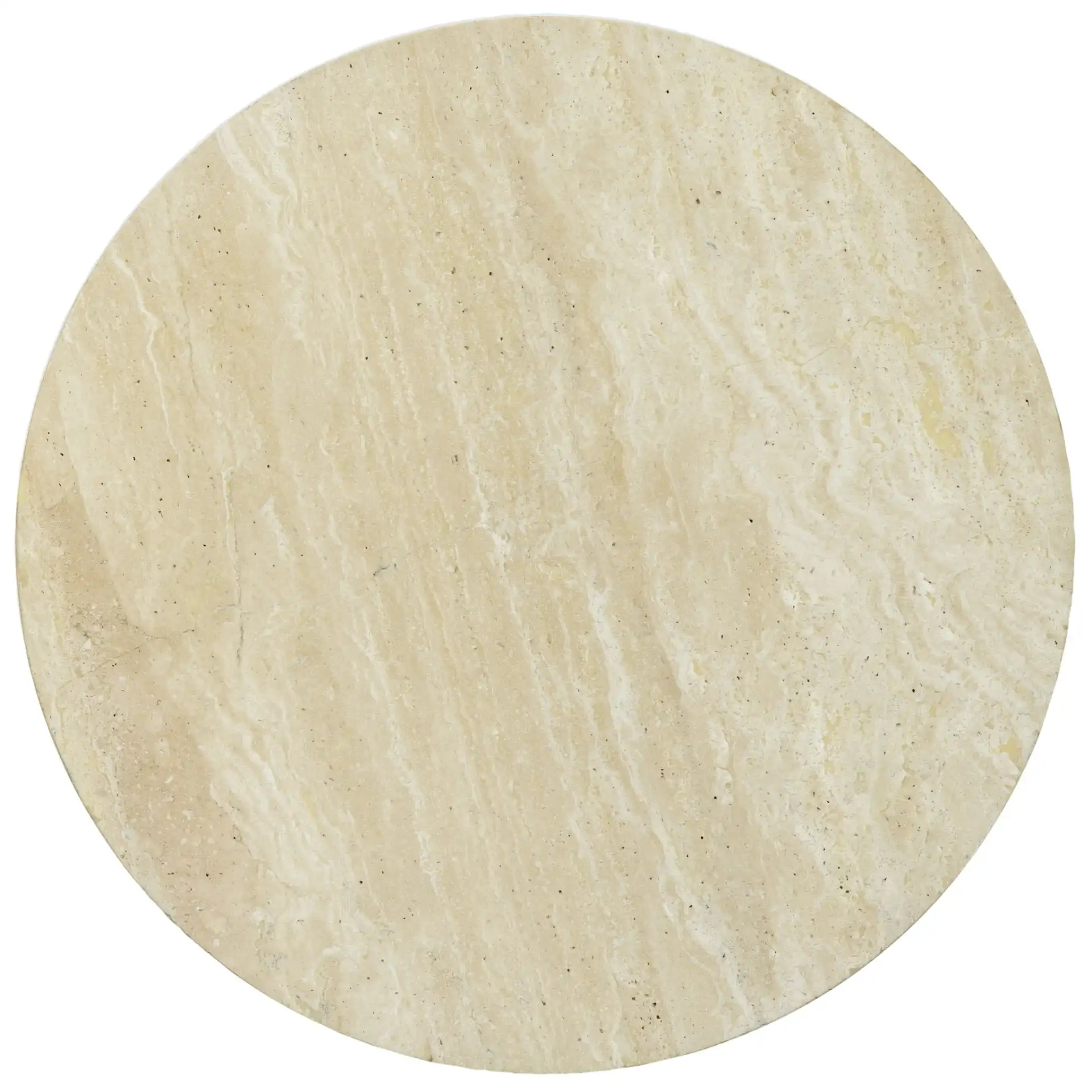 Alysandria Round Accent Table in Dark Brown Oak / Travertine, detail view