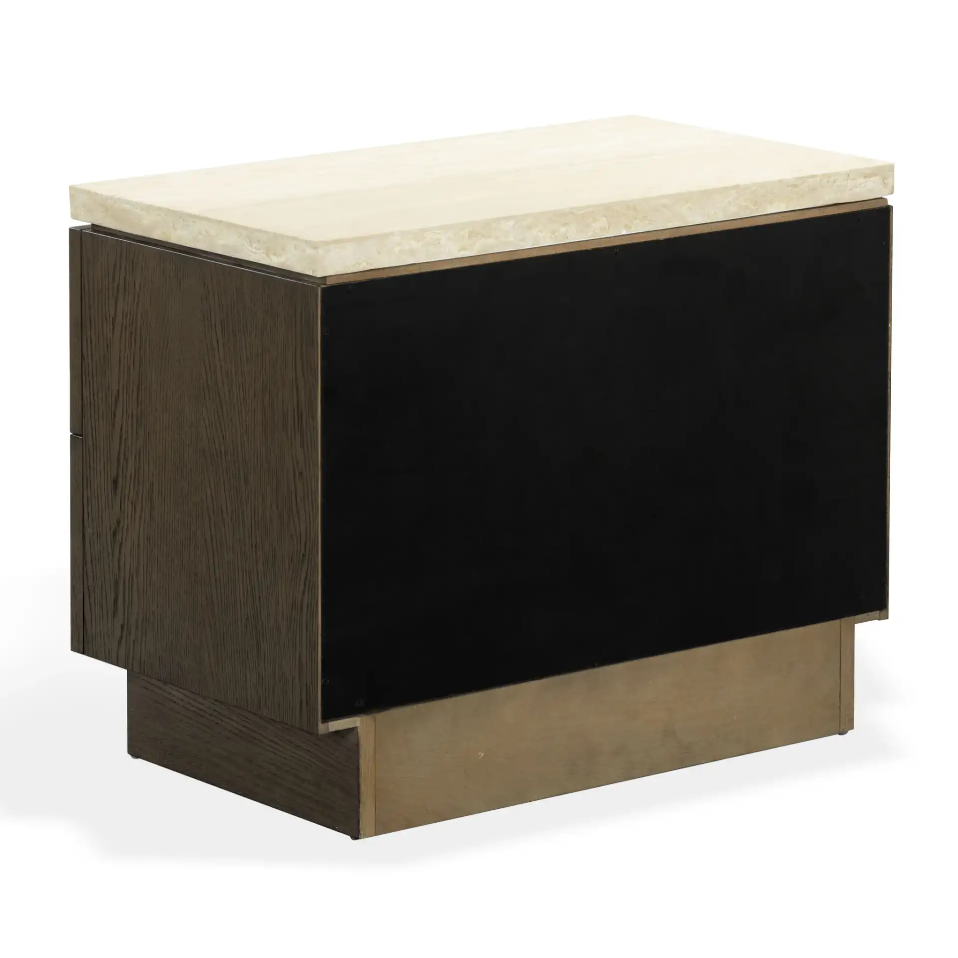Alysandria One-Drawer Nightstand in Dark Brown Oak / Travertine, detail view