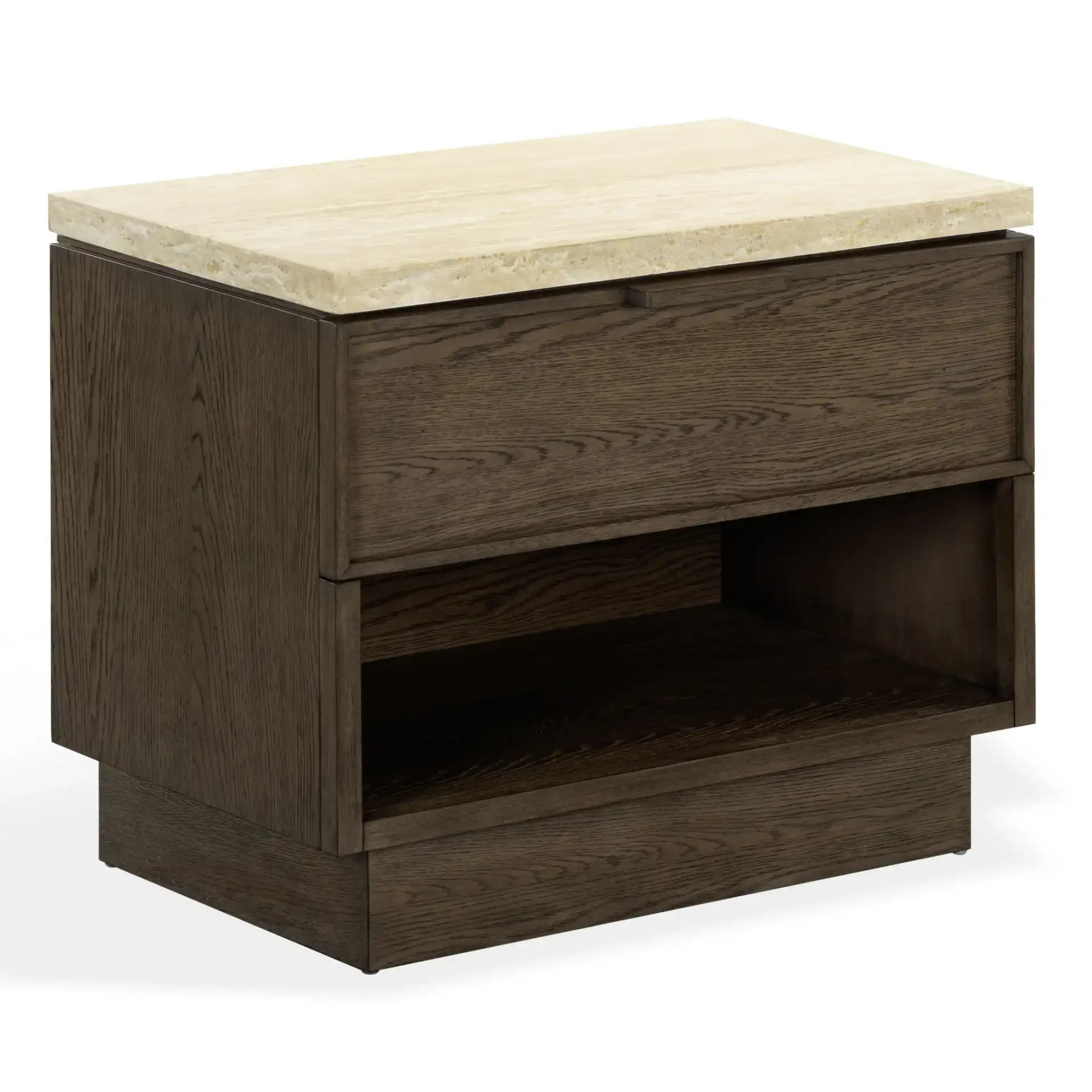 Alysandria One-Drawer Nightstand in Dark Brown Oak / Travertine, detail view