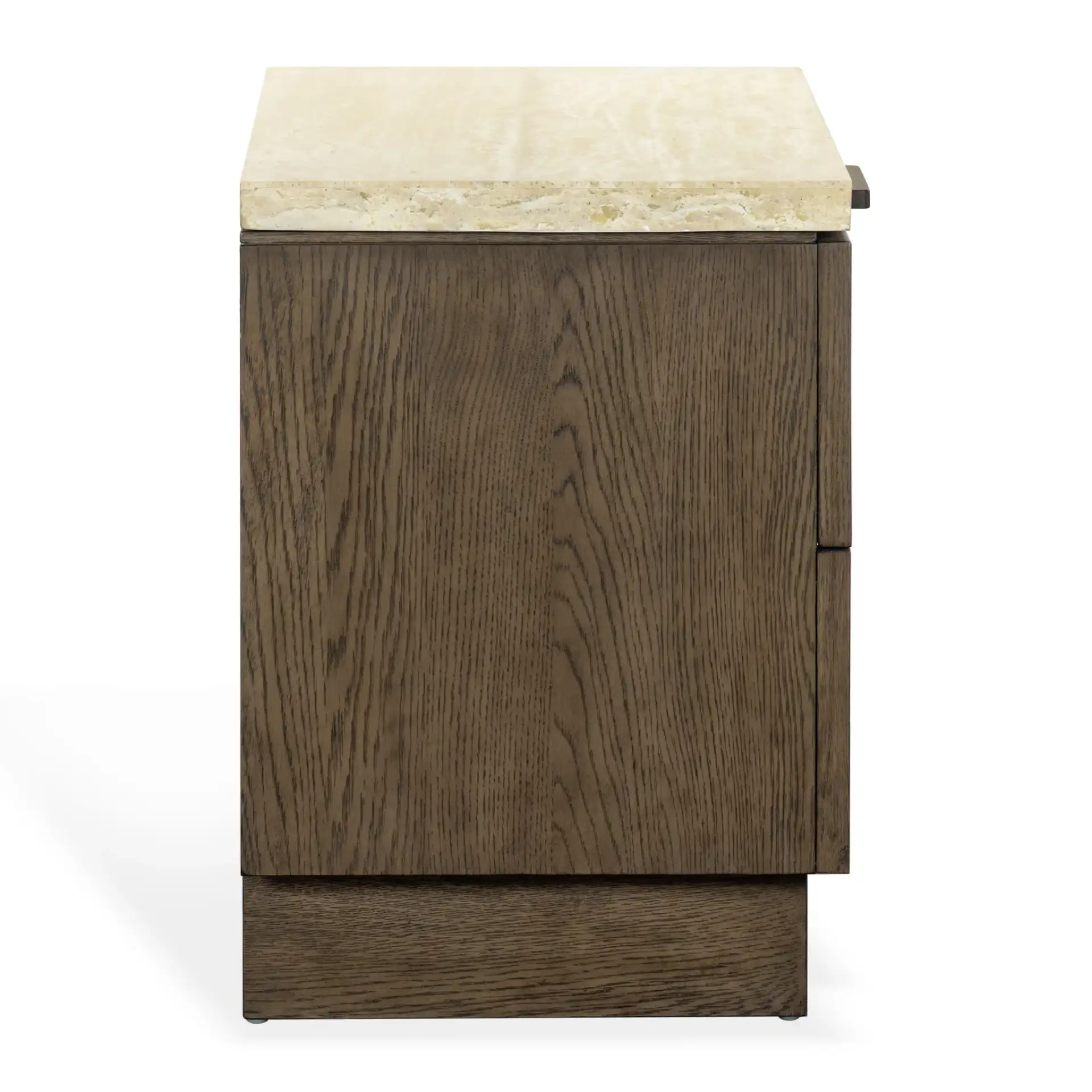 Alysandria One-Drawer Nightstand in Dark Brown Oak / Travertine, detail view