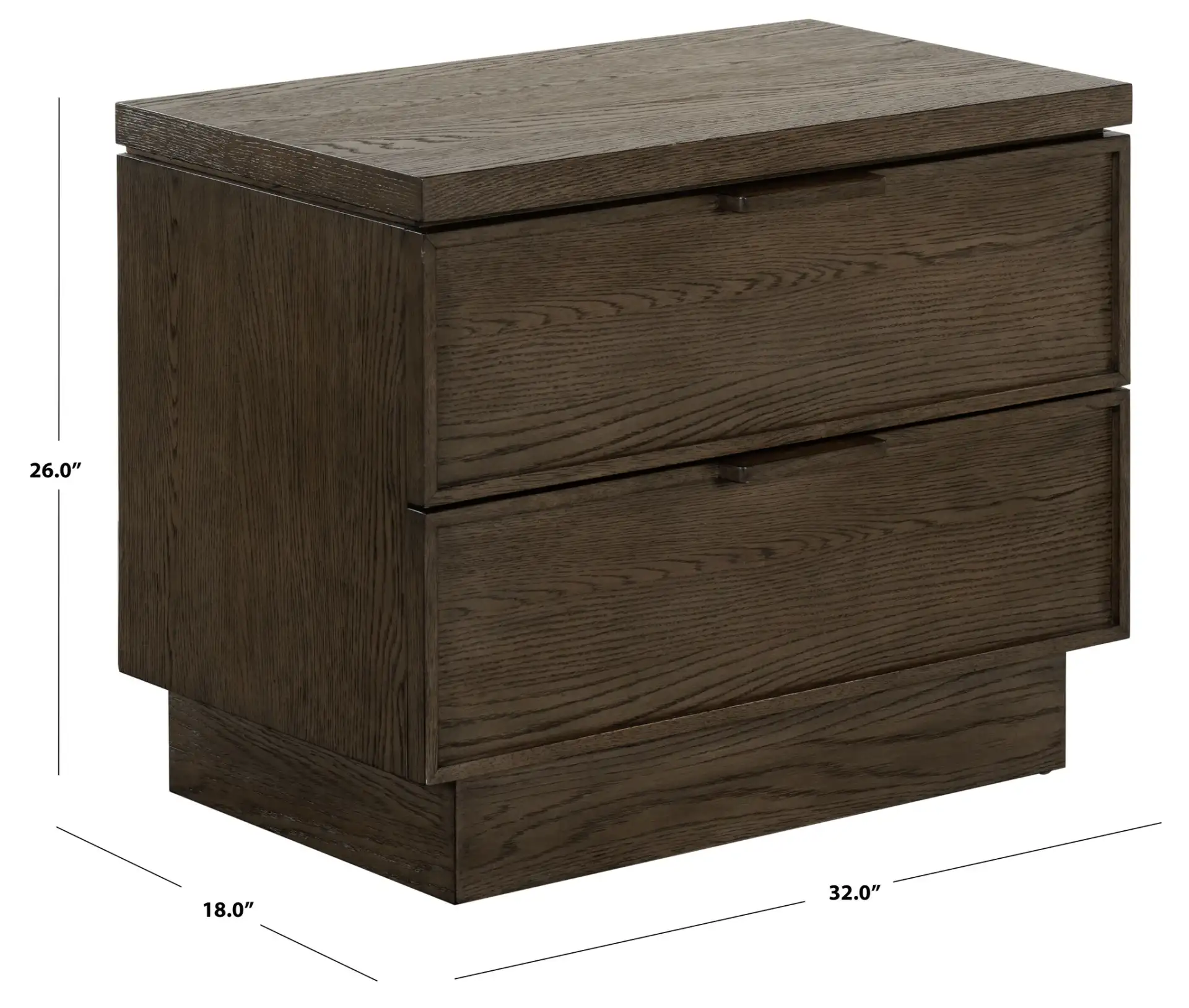 Alysandria Two-Drawer Nightstand in Dark Brown Oak, detail view