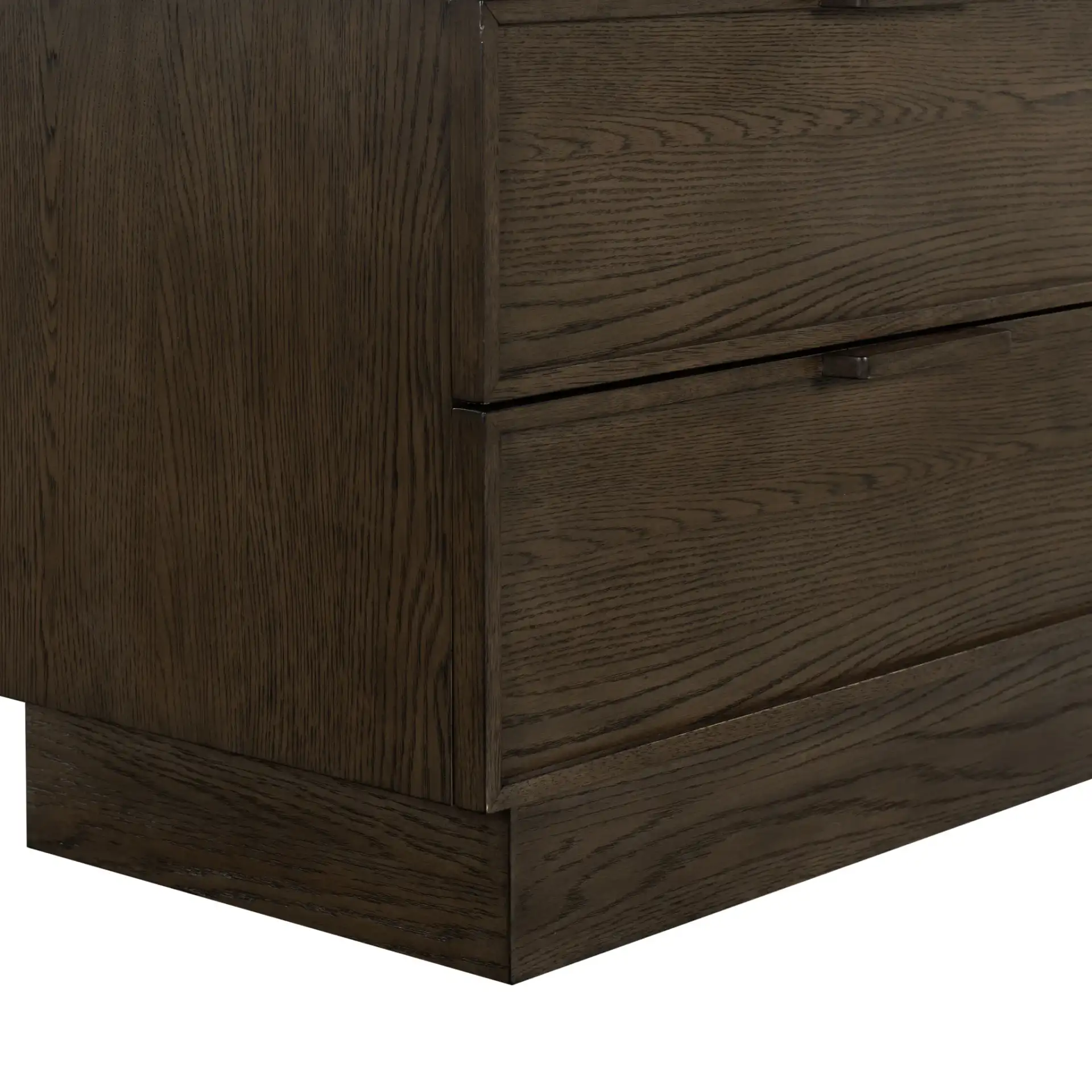 Alysandria Two-Drawer Nightstand in Dark Brown Oak, detail view