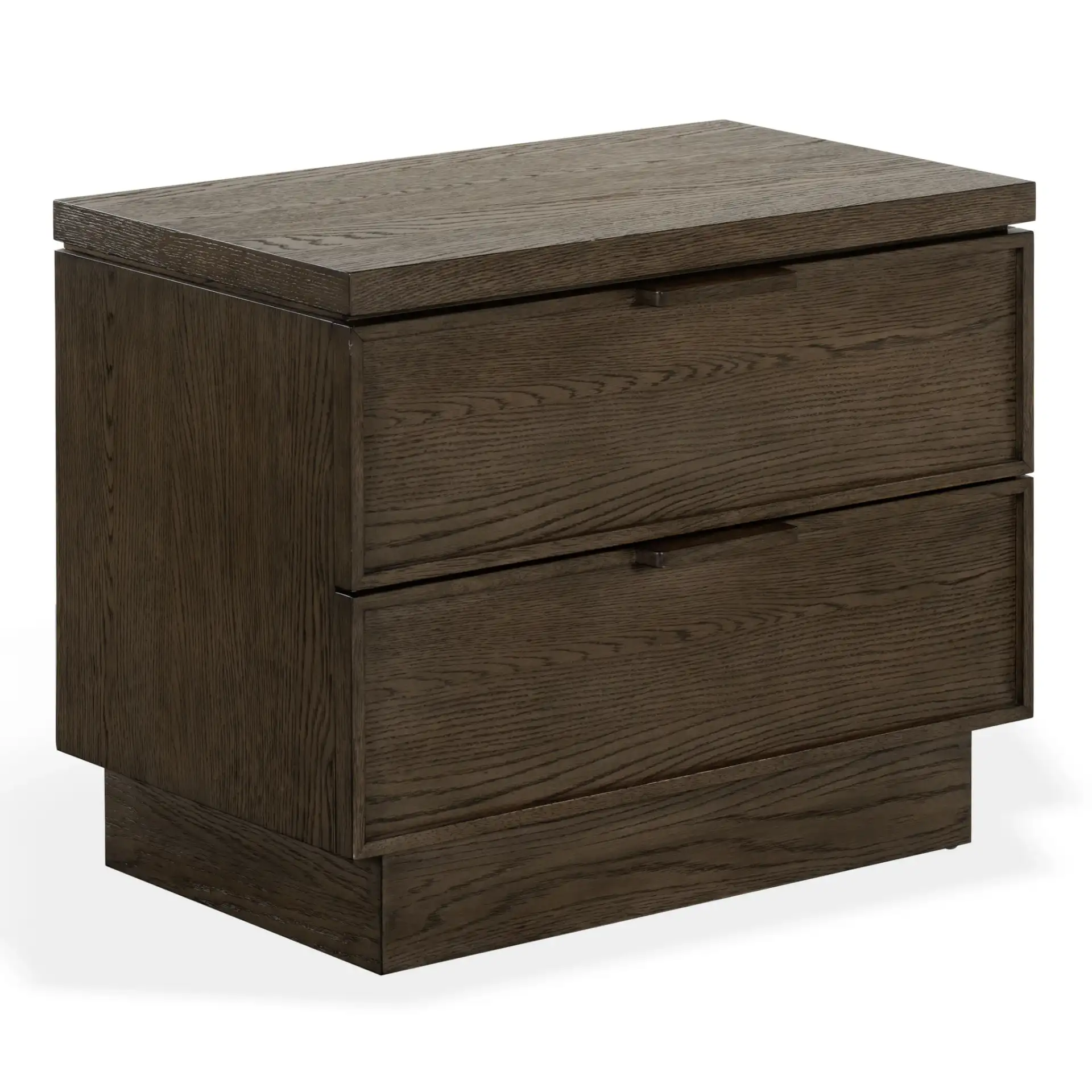 Alysandria Two-Drawer Nightstand in Dark Brown Oak, detail view