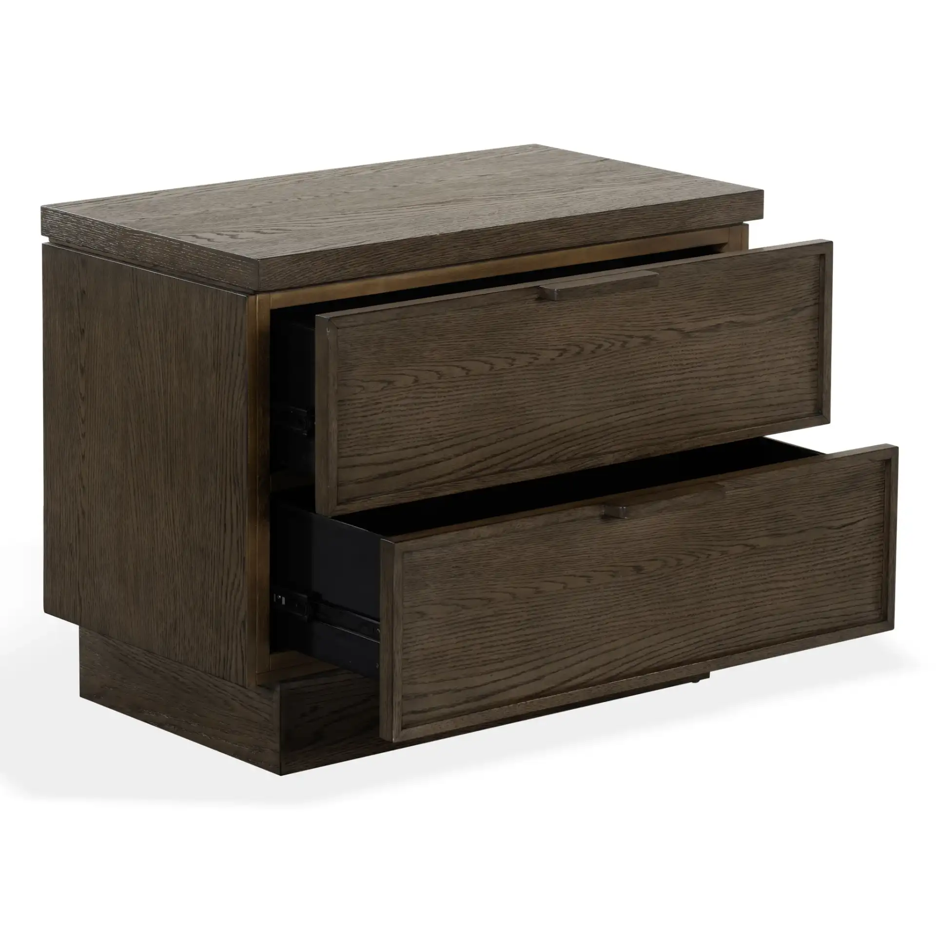 Alysandria Two-Drawer Nightstand in Dark Brown Oak, detail view