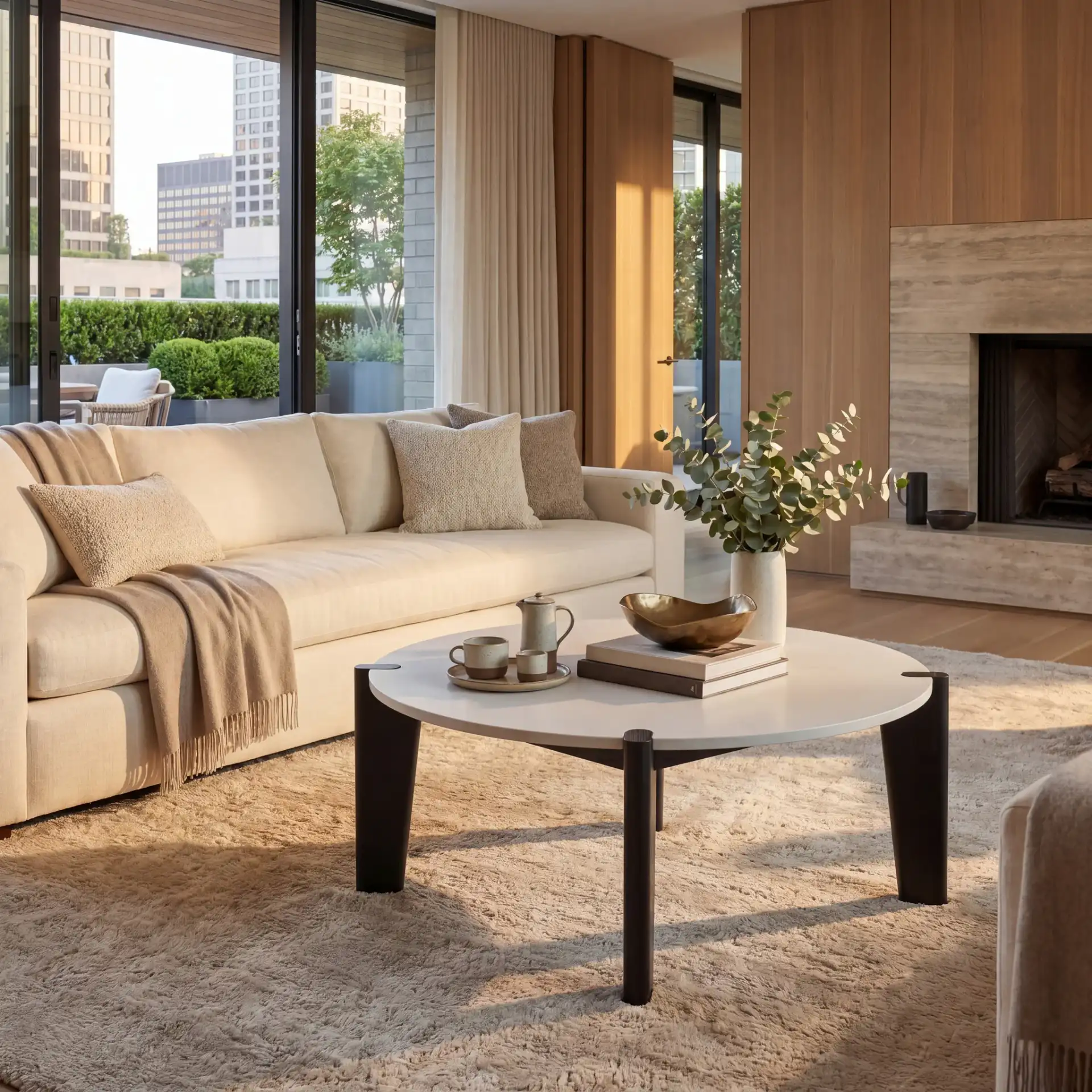 Garcia Marble Top Coffee Table in Black / White in a styled room