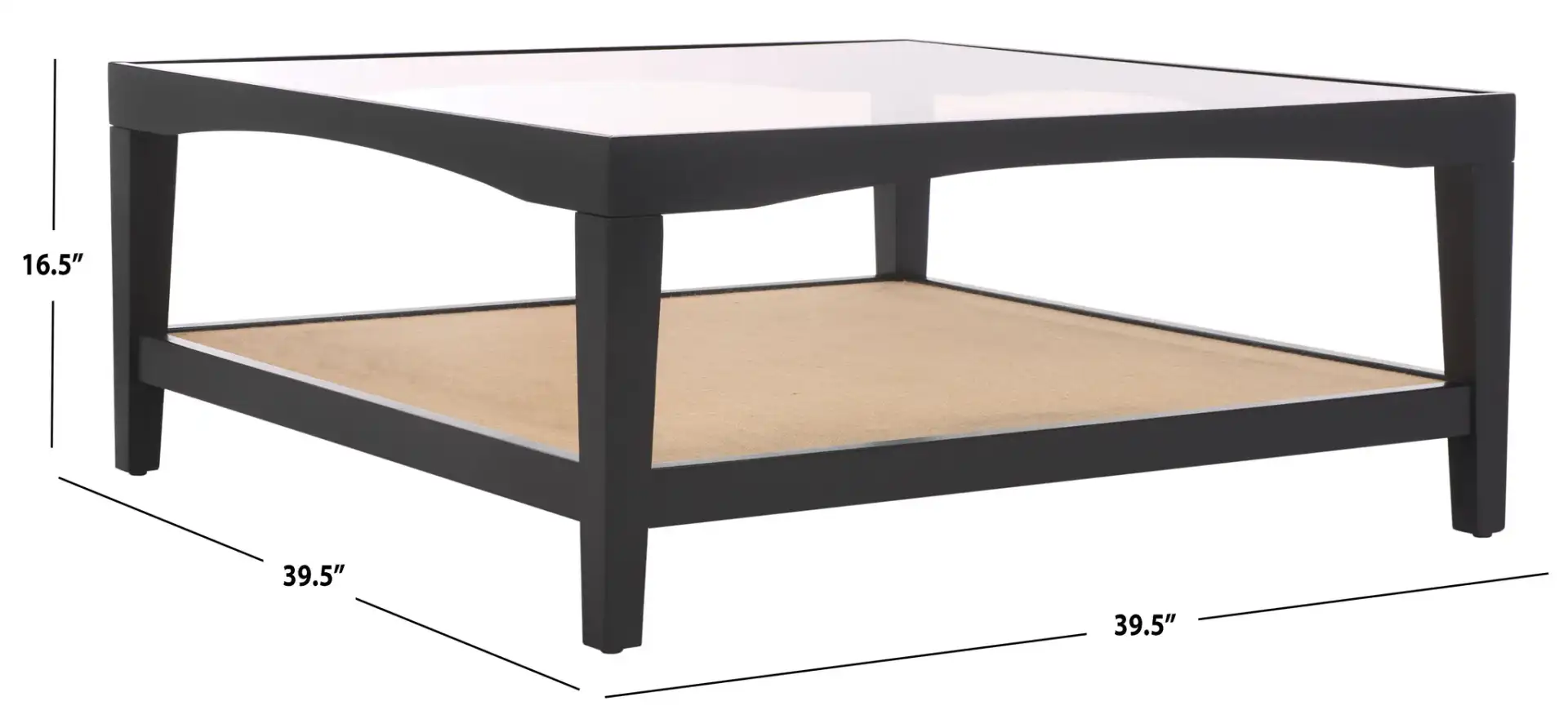Nicolella Square Glass Coffee Table in Black, detail view