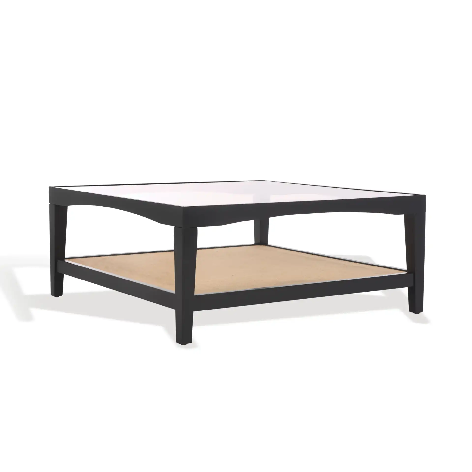 Nicolella Square Glass Coffee Table in Black, detail view