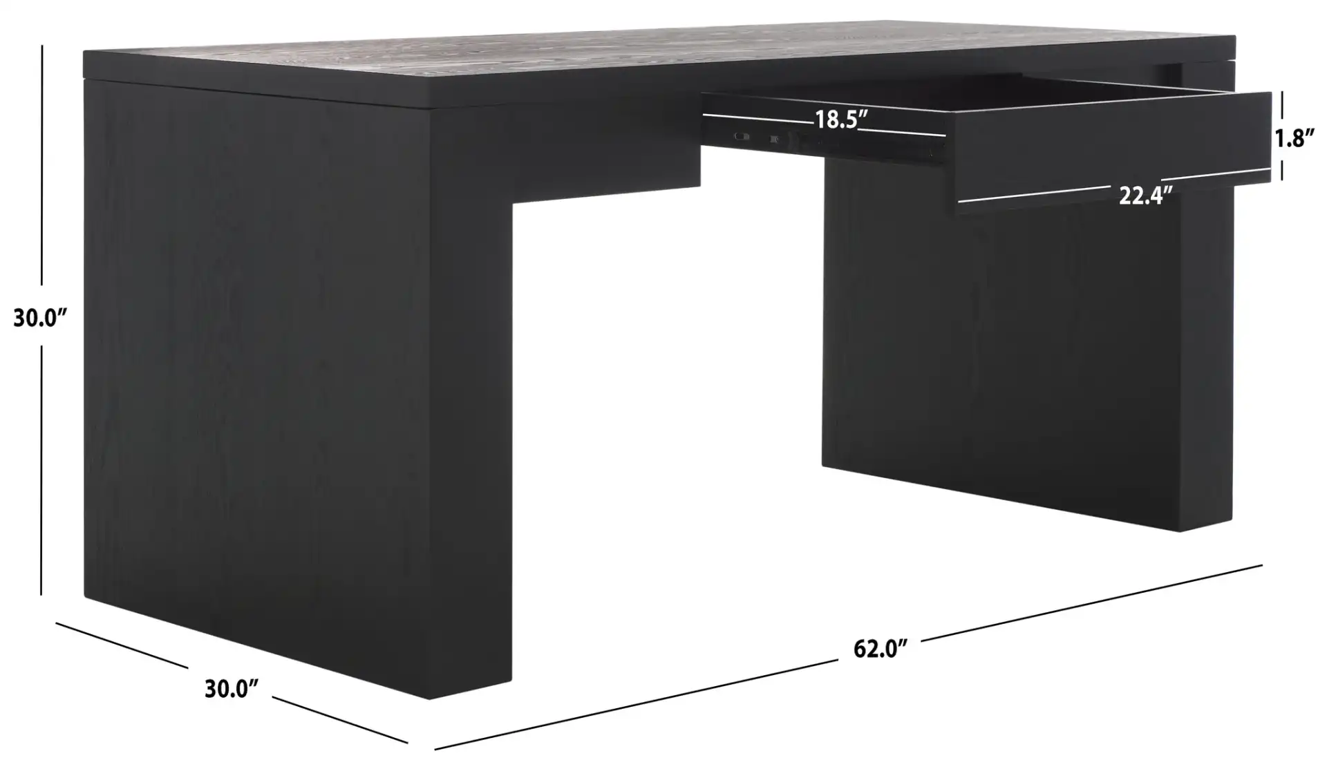 Deborah Wood Desk in Black, detail view