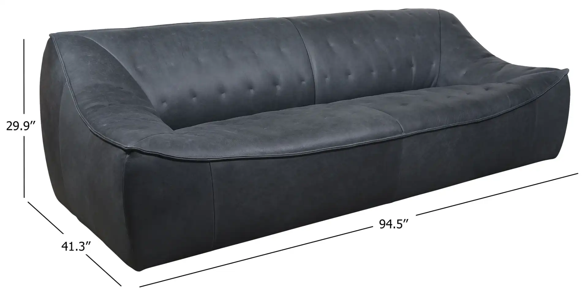 Agitha Leather Sofa in Dark Gray, detail view