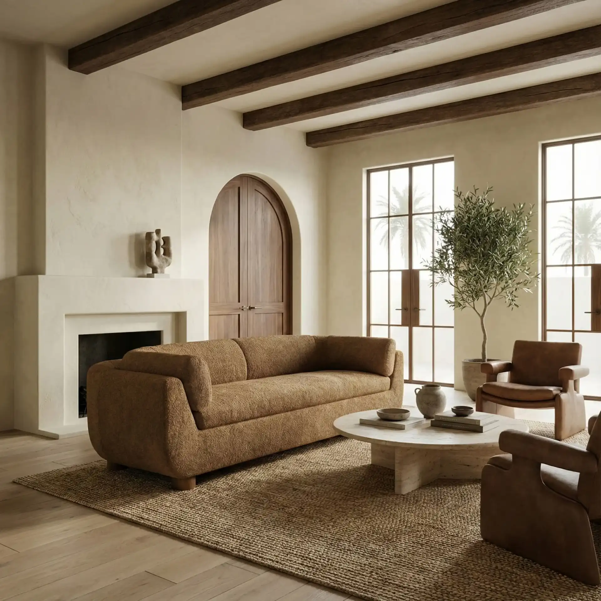 Beccaletta Sofa in Light Brown in a styled room