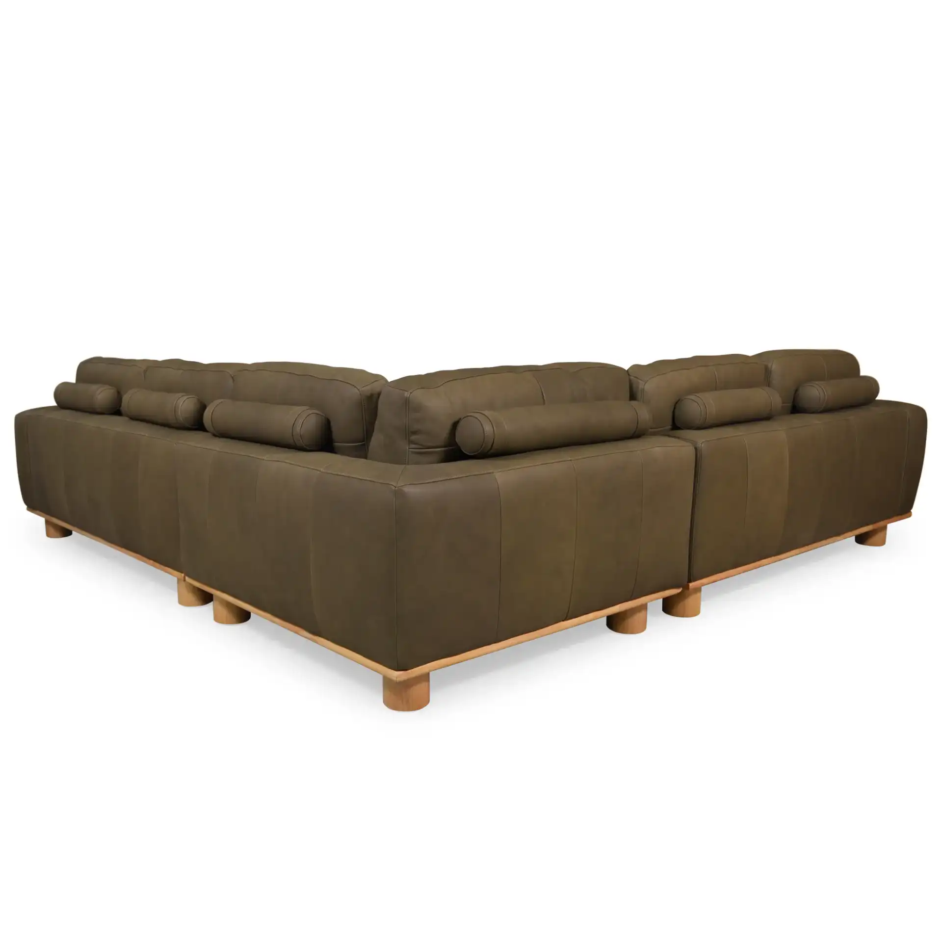 Ellyn Leather L-Shaped Sectional in Dark Olive, detail view