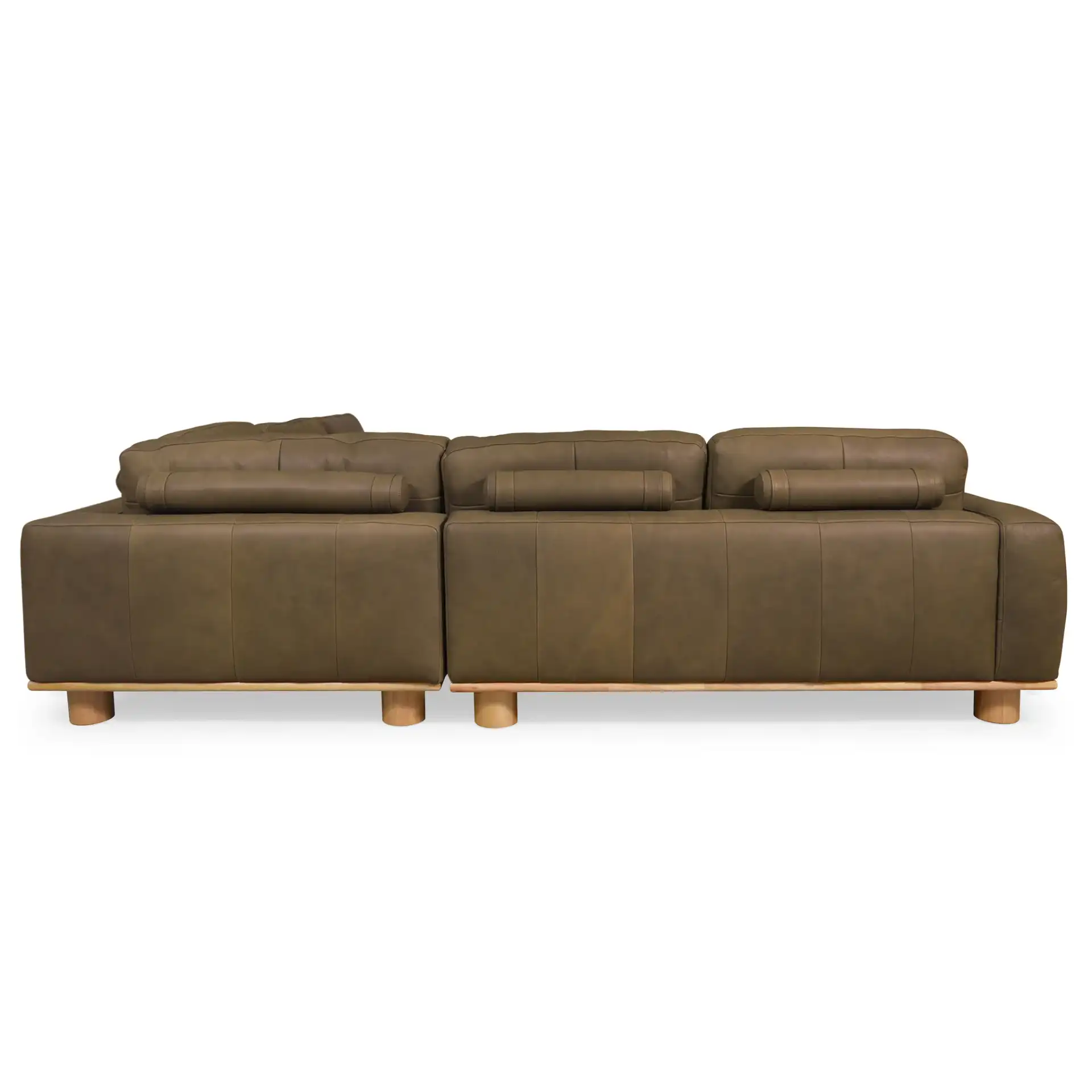Ellyn Leather L-Shaped Sectional in Dark Olive, detail view