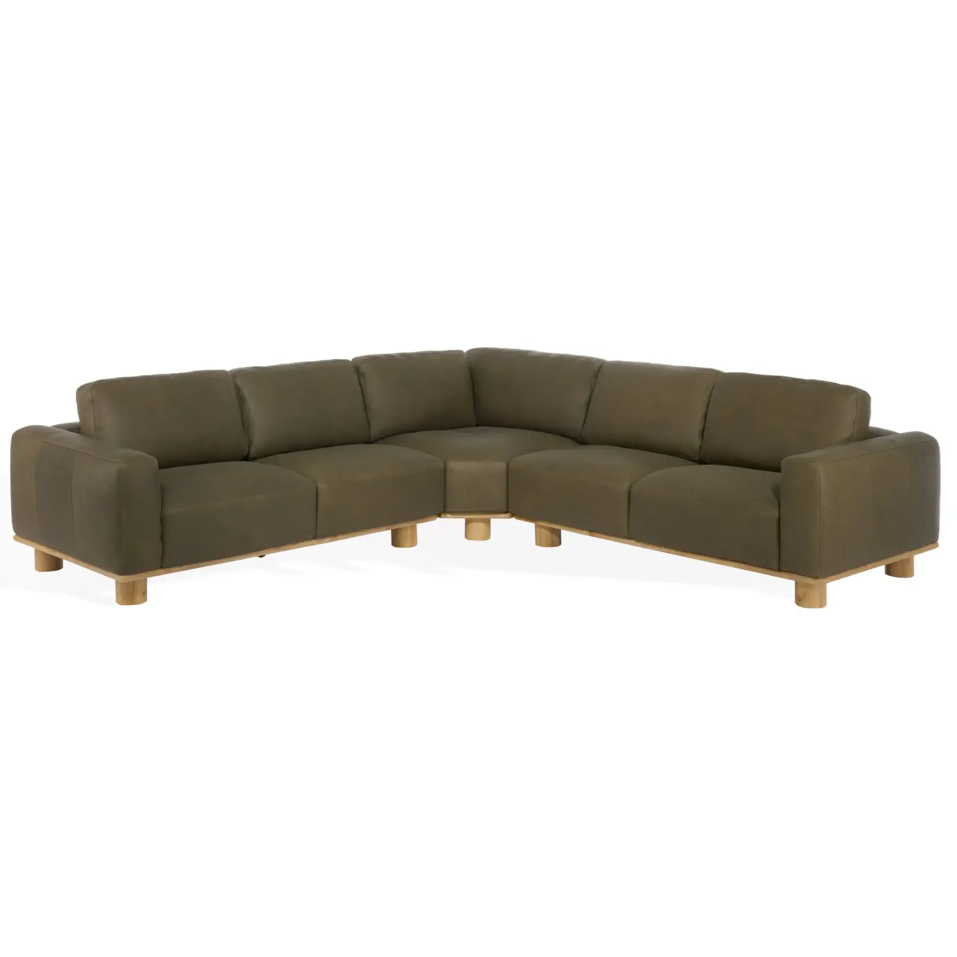 Ellyn Leather L-Shaped Sectional in Dark Olive, detail view