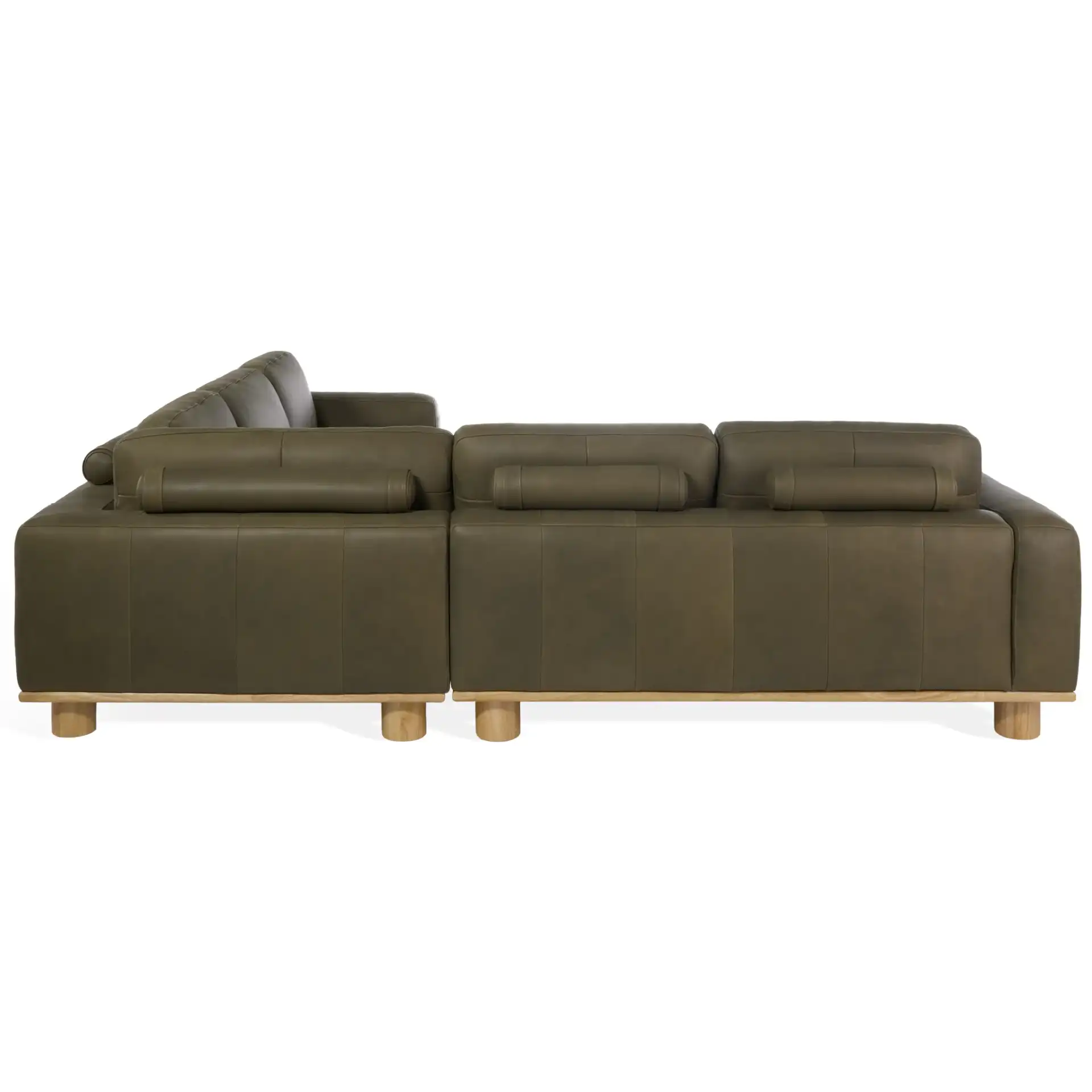 Ellyn Leather L-Shaped Sectional in Dark Olive, detail view