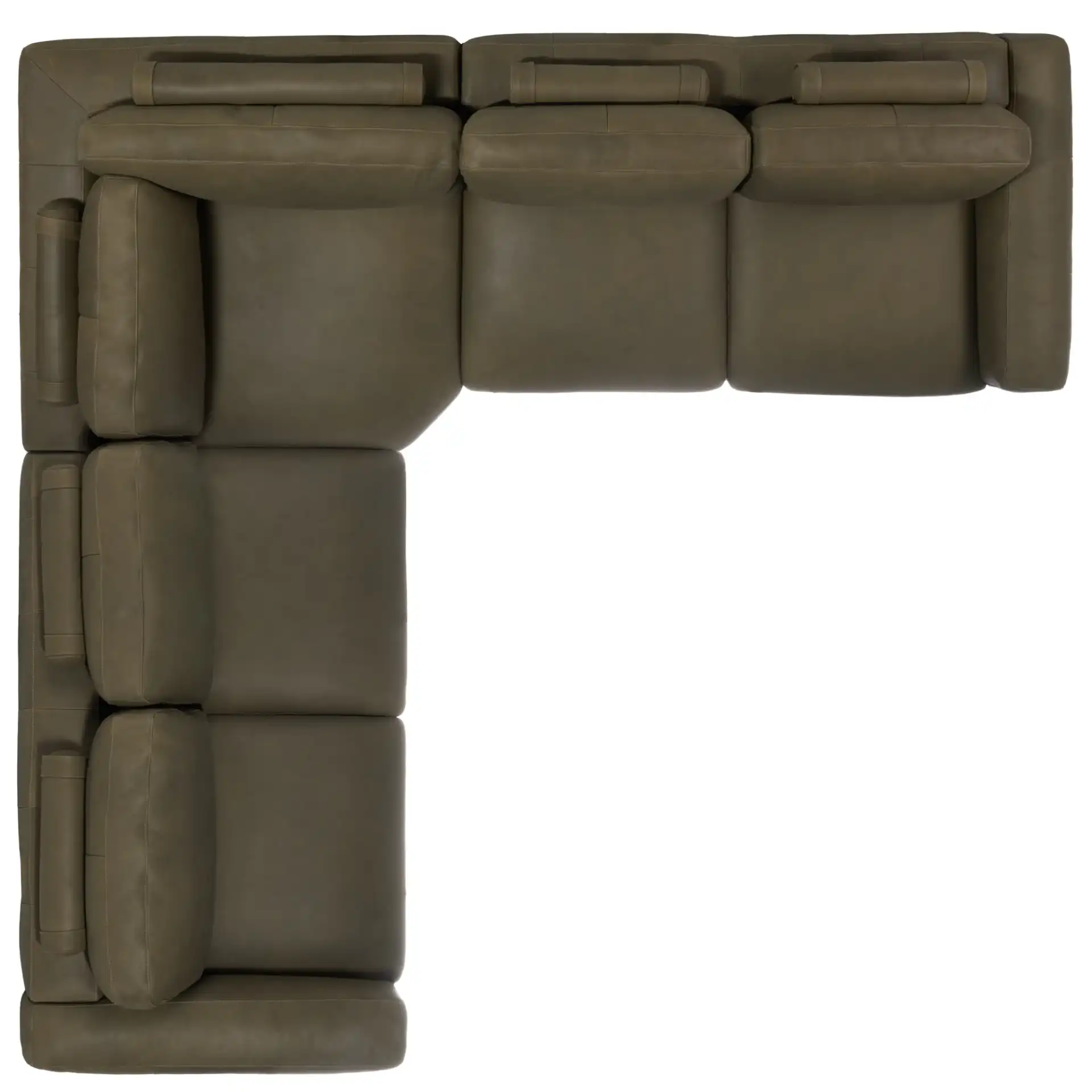 Ellyn Leather L-Shaped Sectional in Dark Olive, detail view