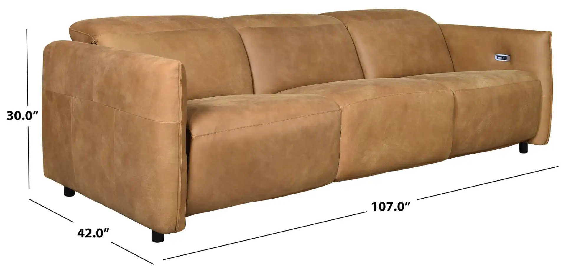 Doug Leather Reclining Sofa in Brown, detail view