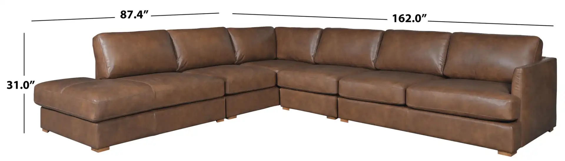 Gustav Leather Corner Sectional in Dark Brown, detail view