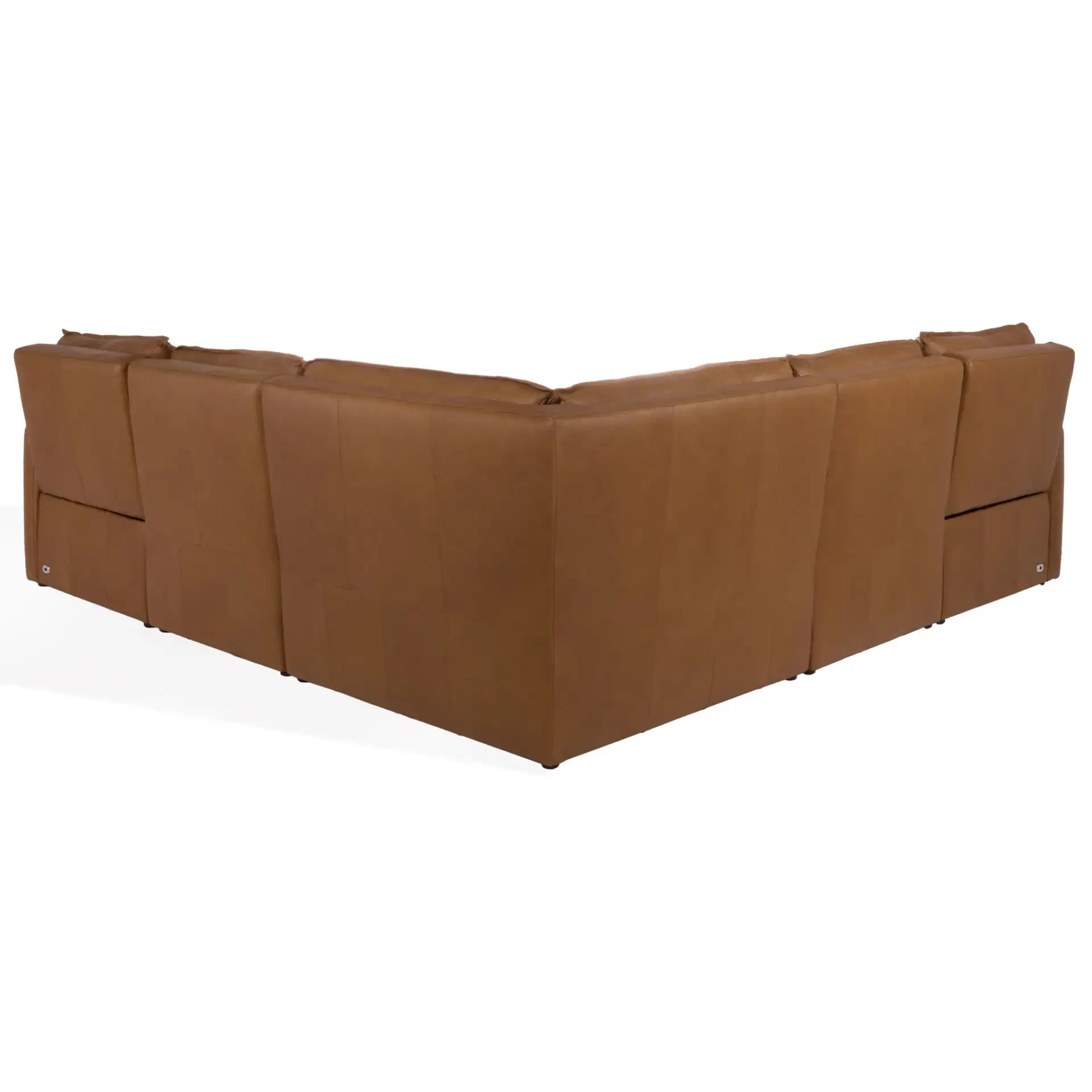 Gretel Leather L-Shaped Sectional in Brown, detail view