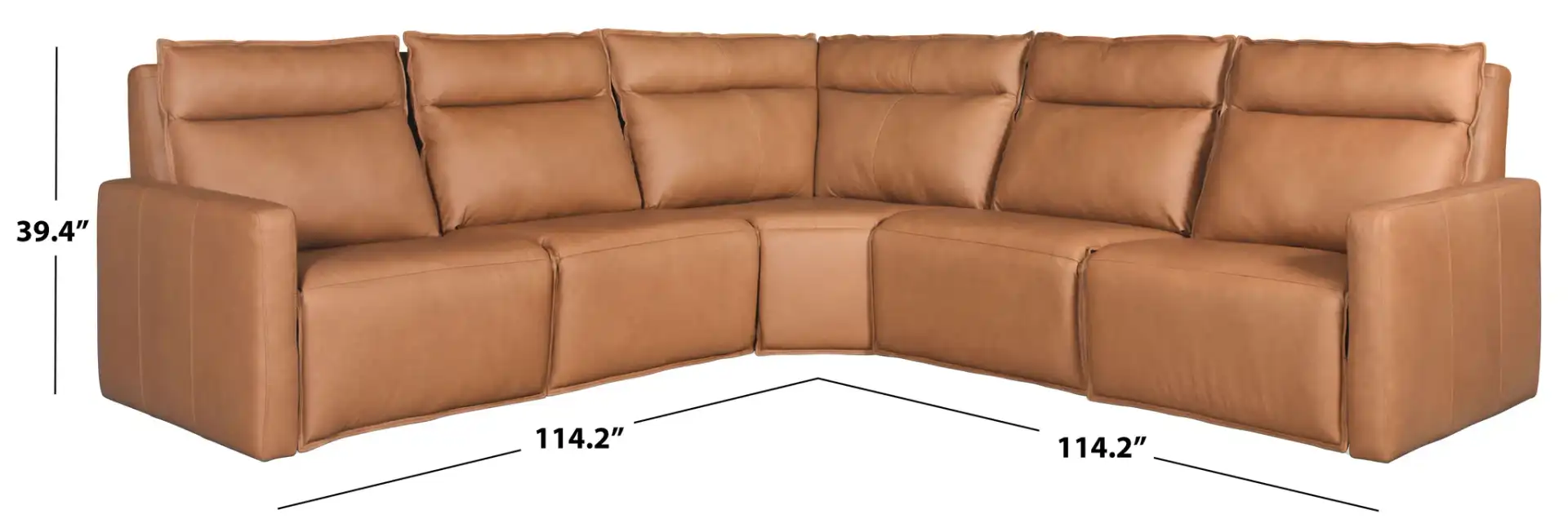 Gretel Leather L-Shaped Sectional in Brown, detail view