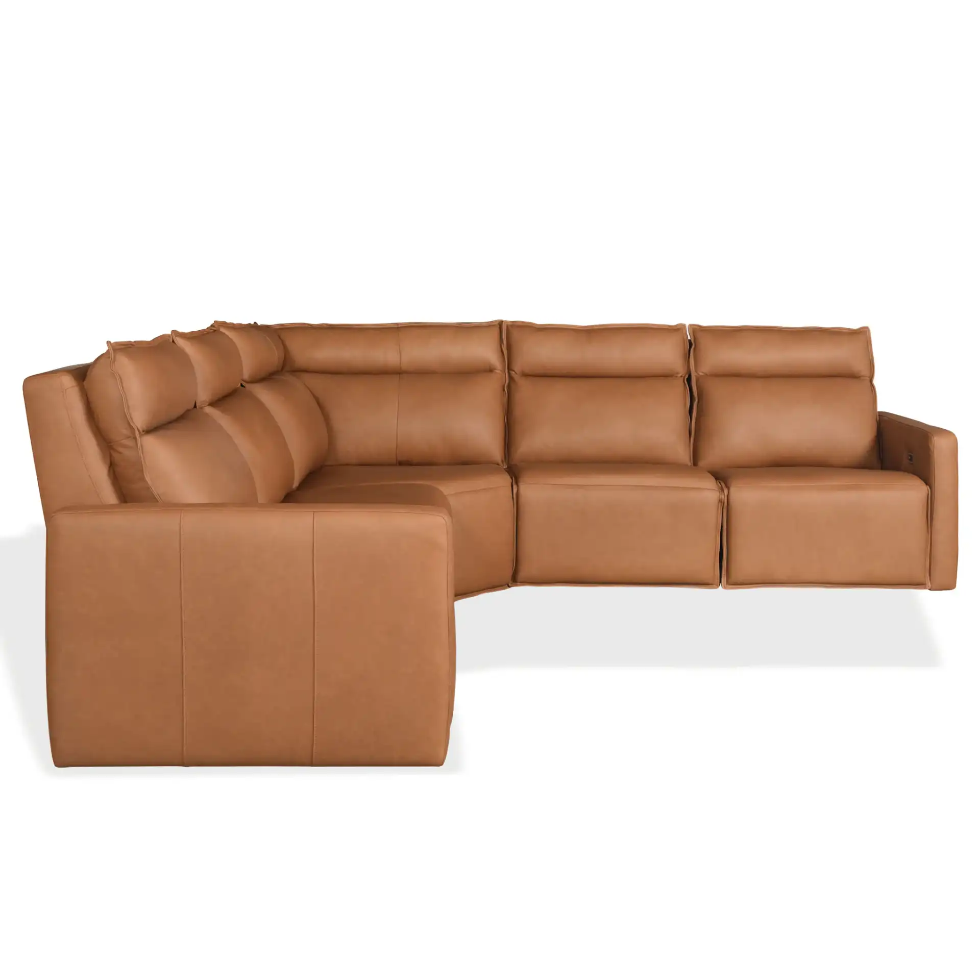 Gretel Leather L-Shaped Sectional in Brown, detail view