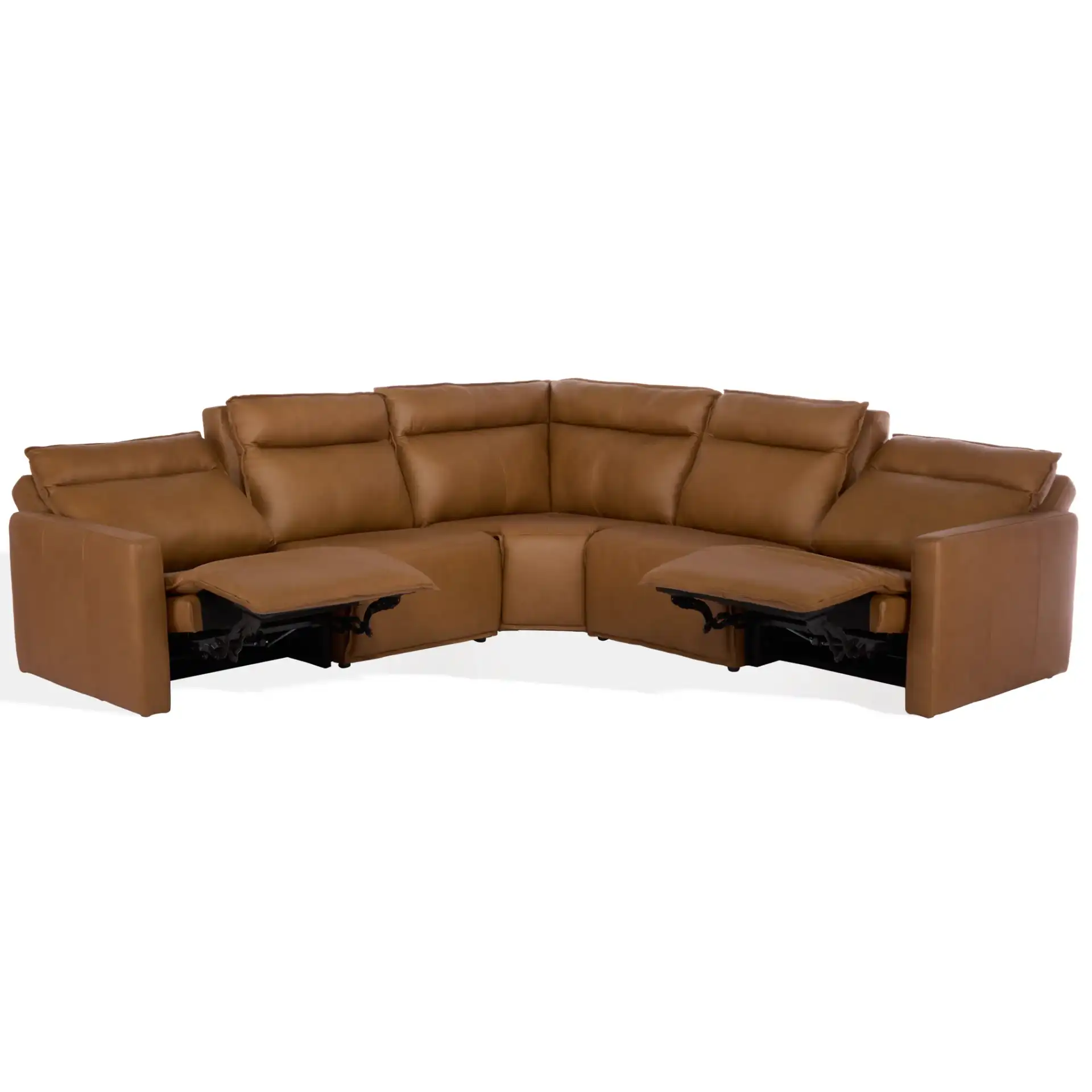 Gretel Leather L-Shaped Sectional in Brown, detail view