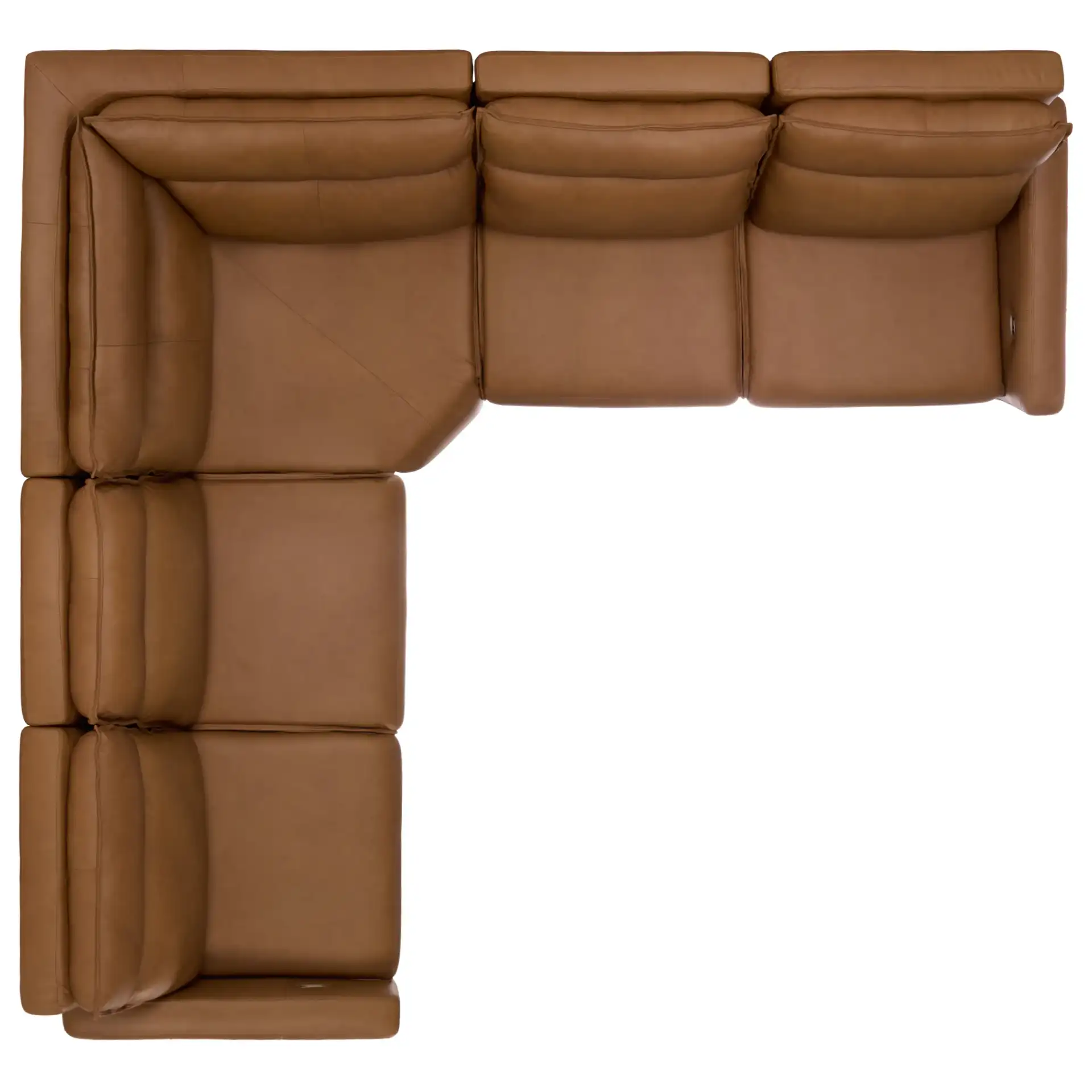 Gretel Leather L-Shaped Sectional in Brown, detail view