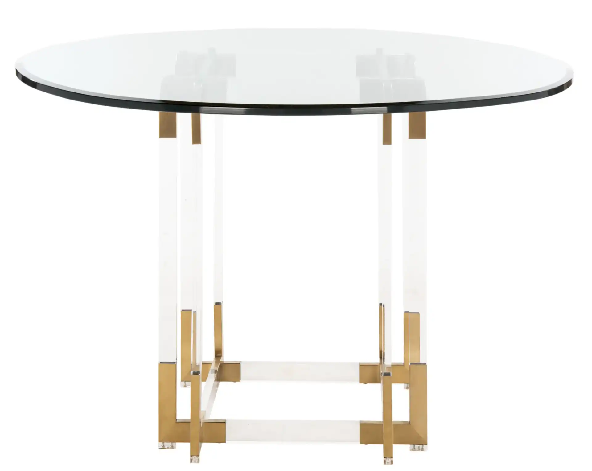 Koryn Round Dining Table in Clear / Brass, detail view