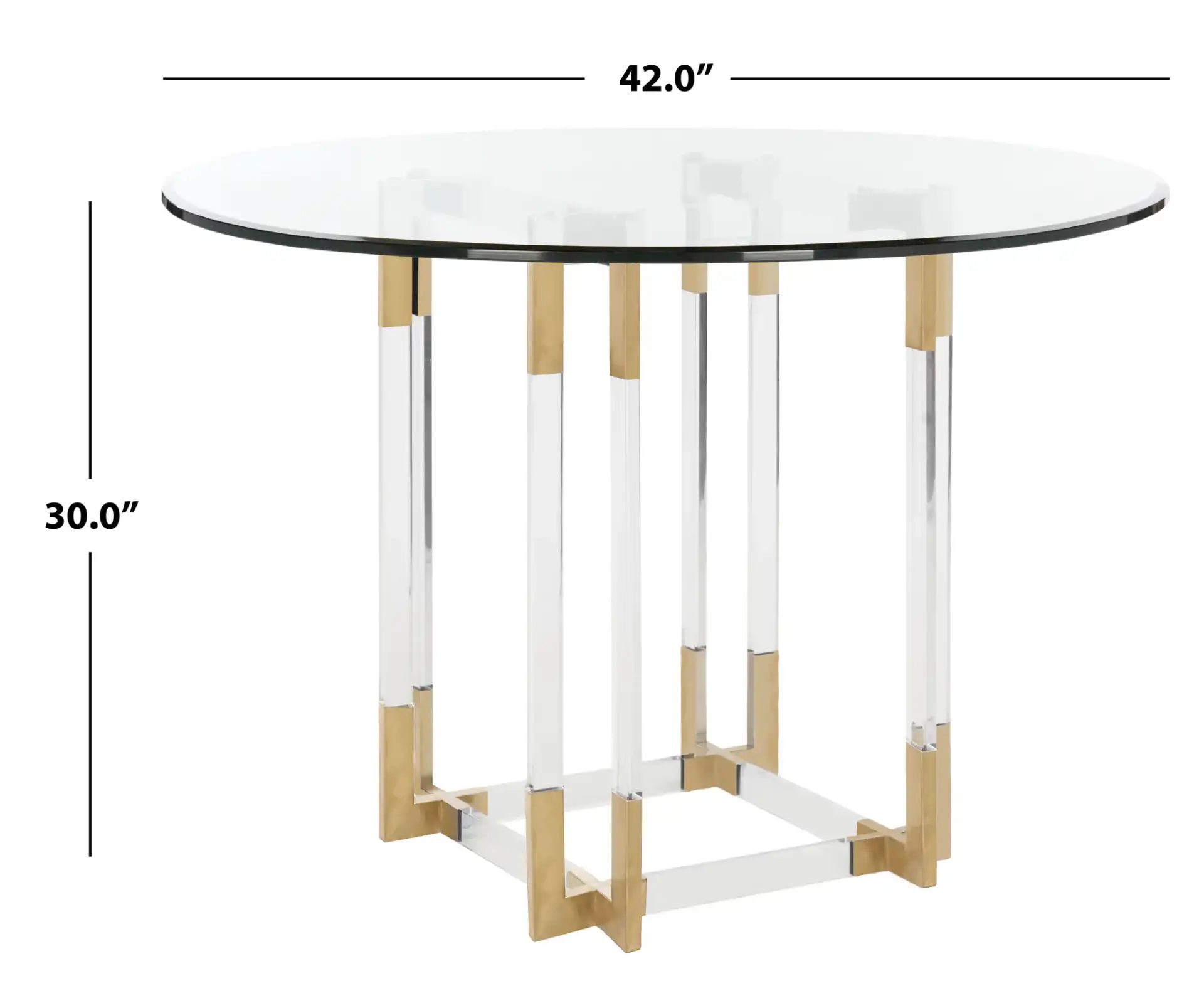 Koryn Round Dining Table in Clear / Brass, detail view