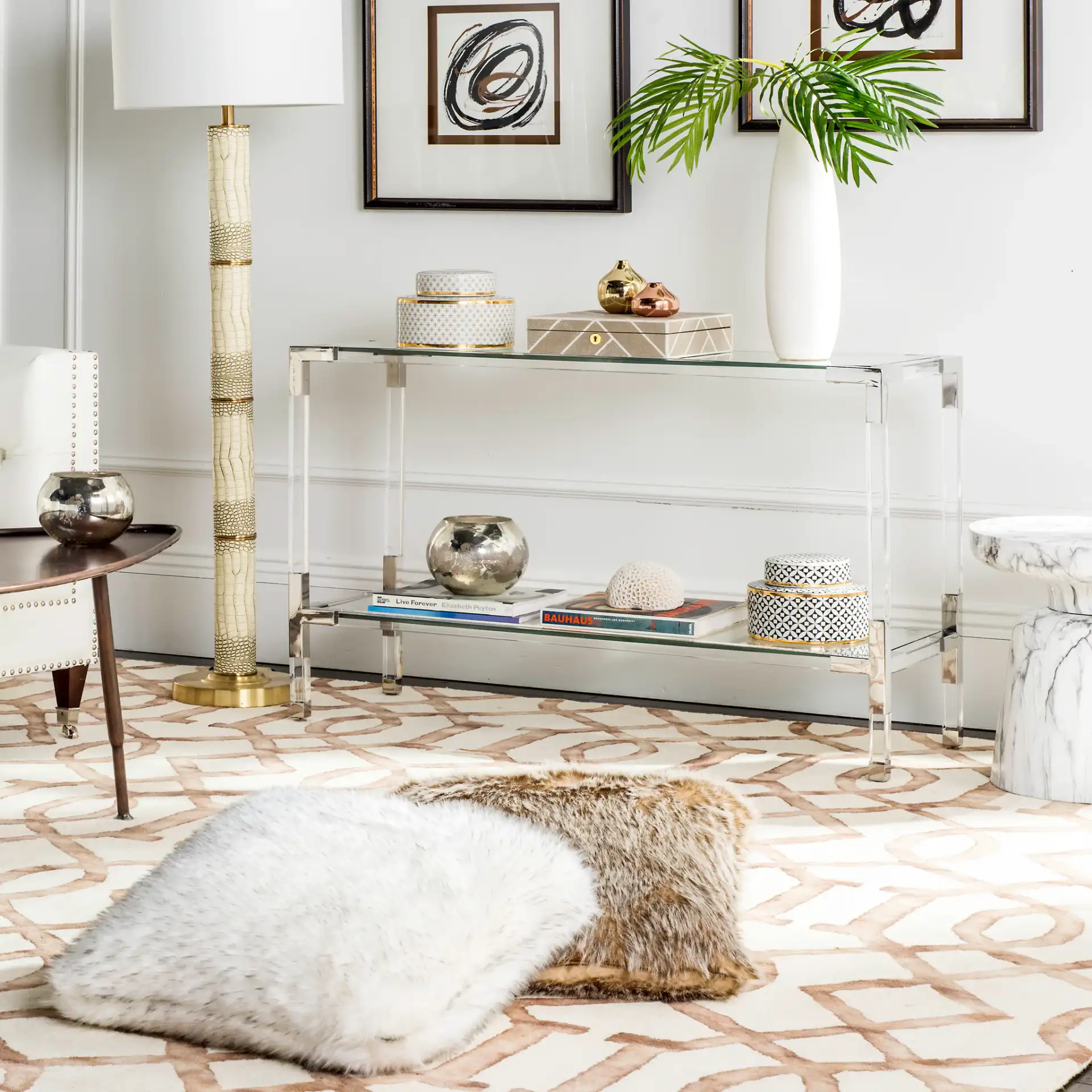 Arverne Console in Silver in a styled room