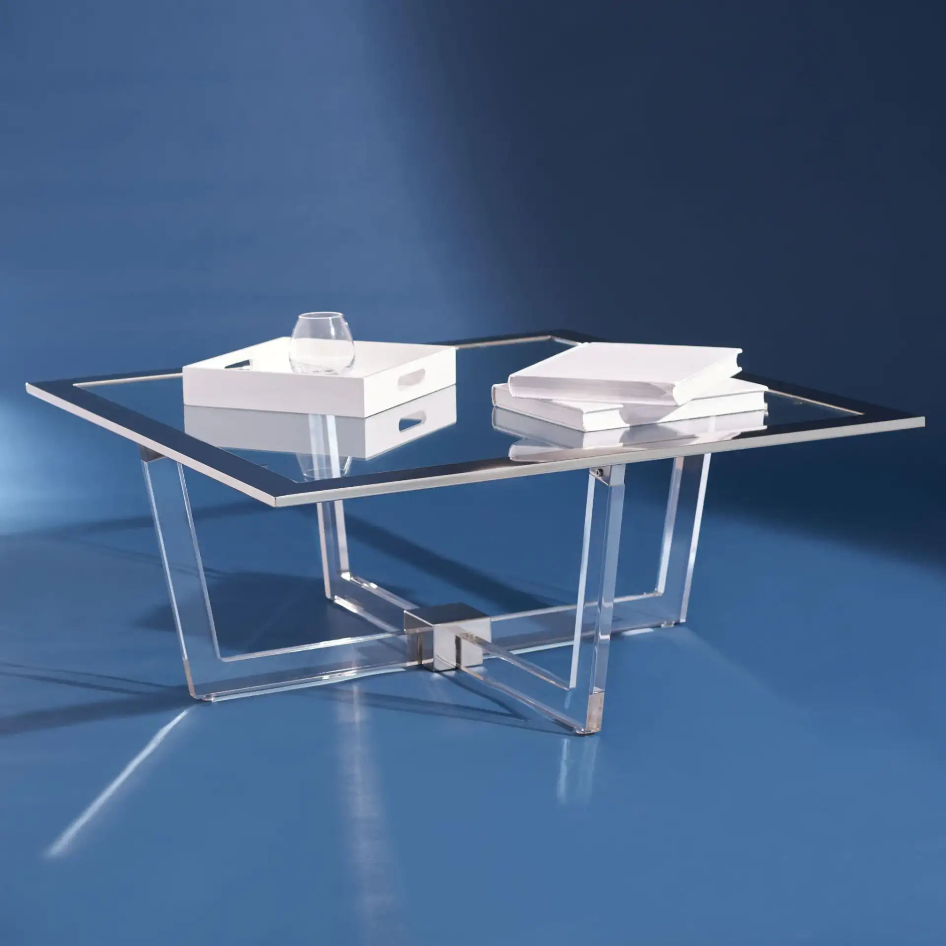Hermina Acrylic Coffee Table in Clear in a styled room