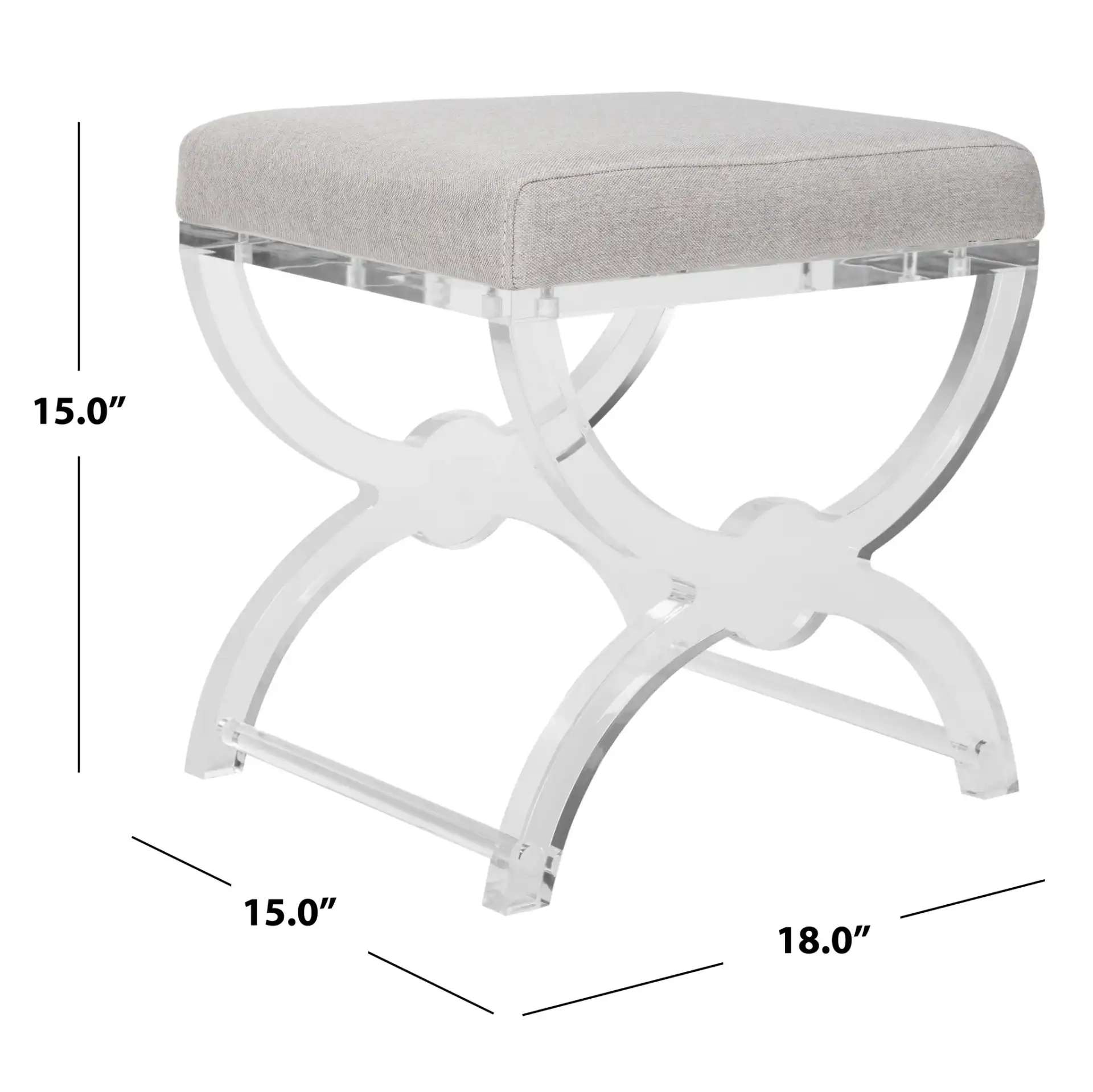 Delfina Vanity Stool in Clear, detail view