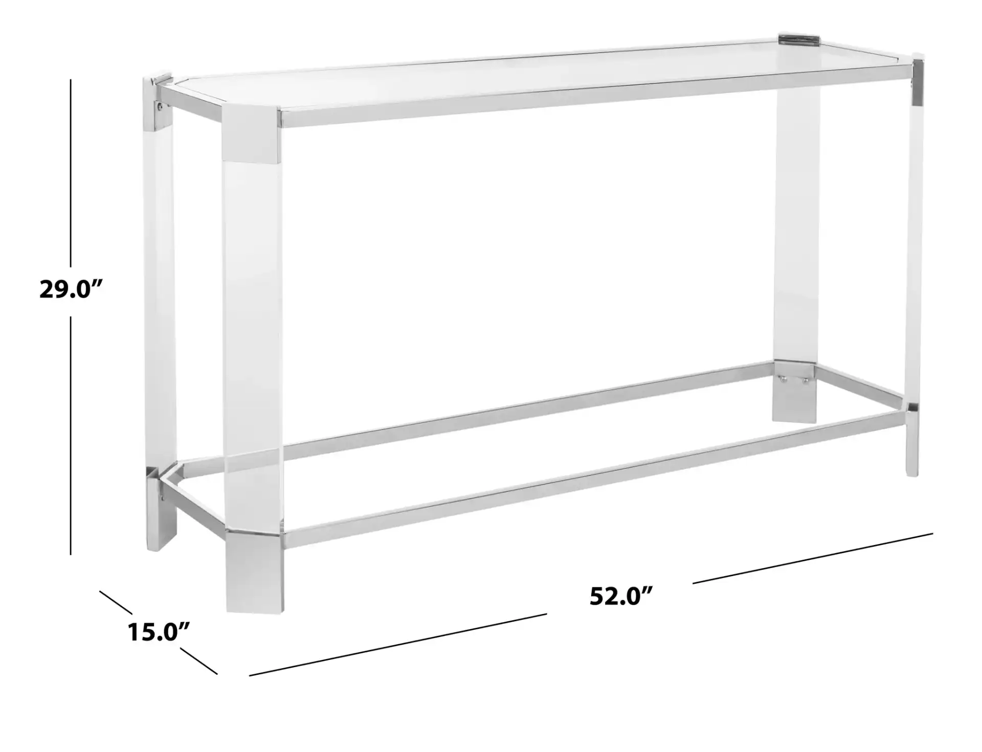Gianna Acrylic Console Table in Clear, detail view