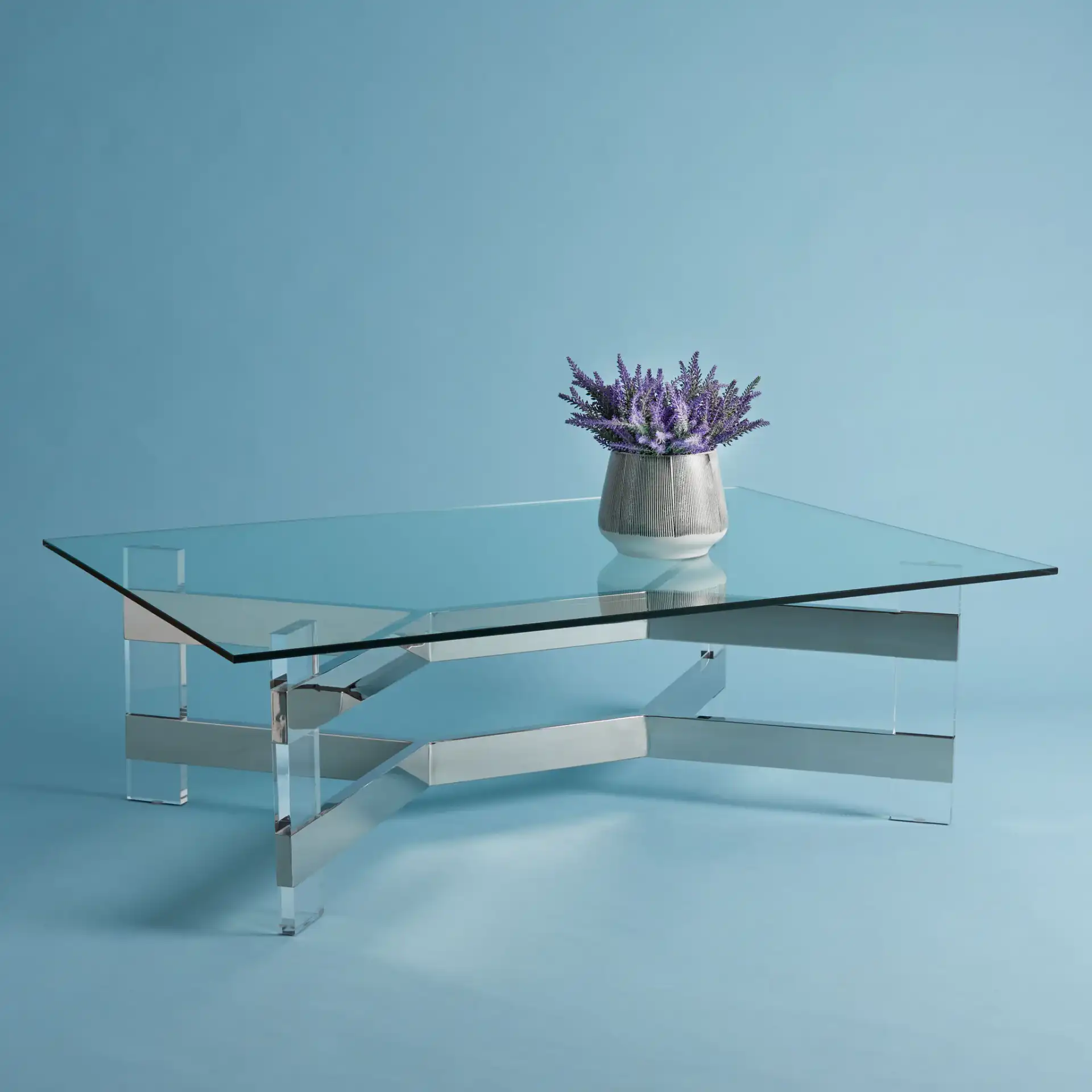 Eugene Acrylic Coffee Table in Silver / Clear in a styled room
