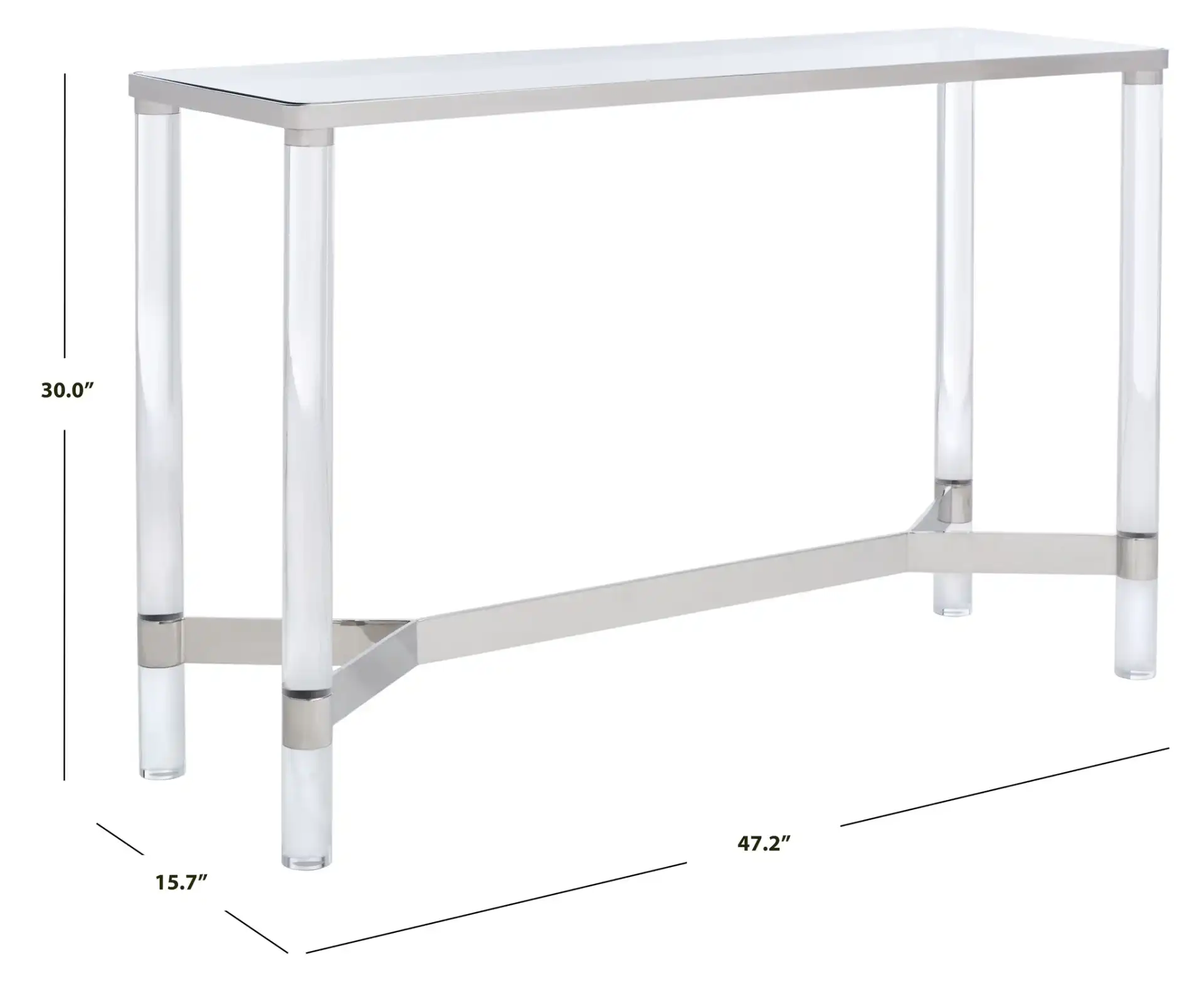 Suzanna Acrylic Console Table in Silver, detail view
