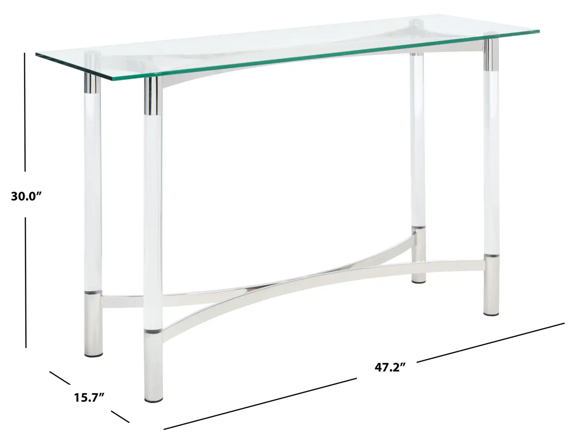 Letty Acrylic Console Table in Silver, detail view