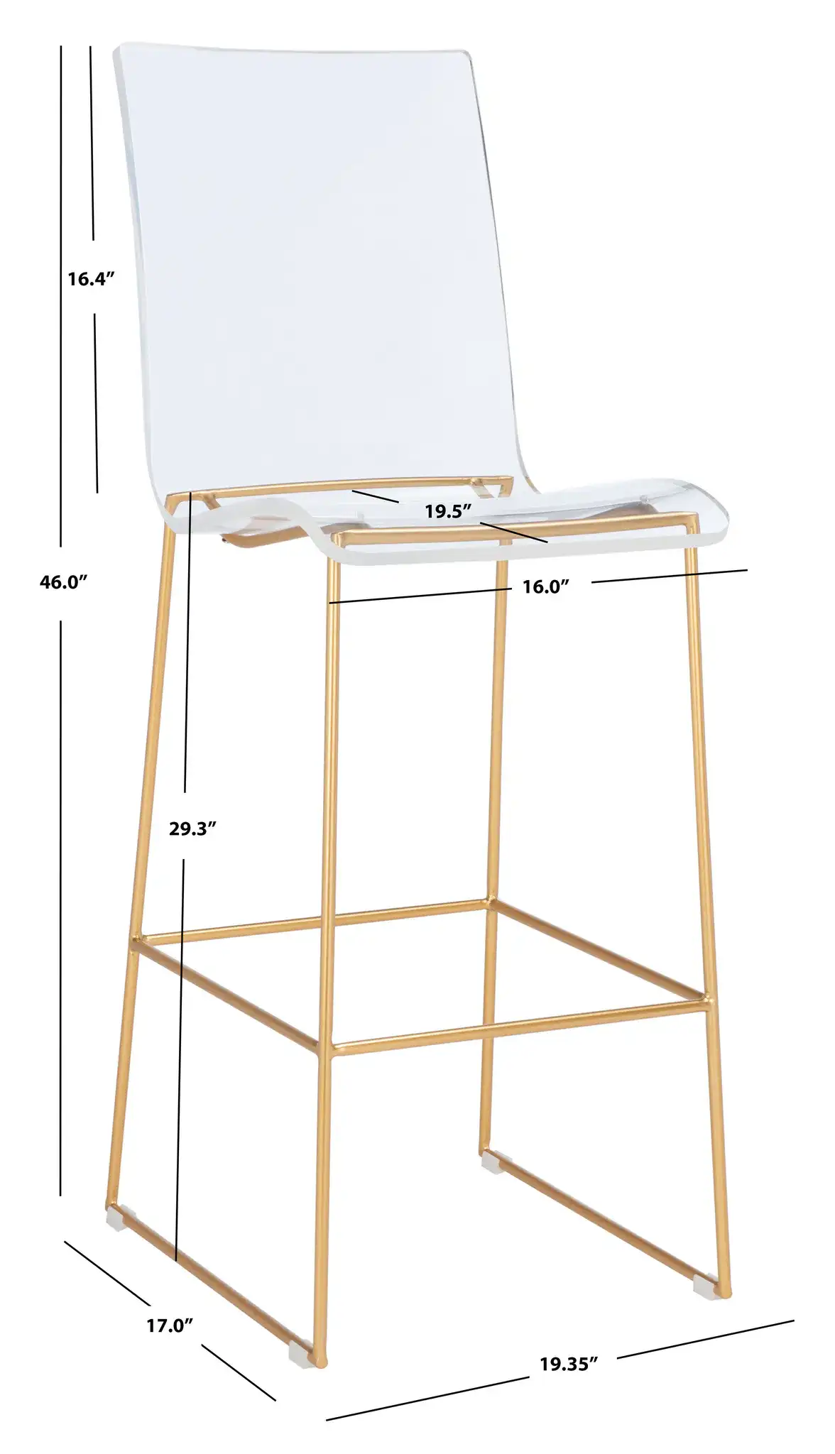 Bryant Acrylic Barstool in Smoke Gray / Black, detail view