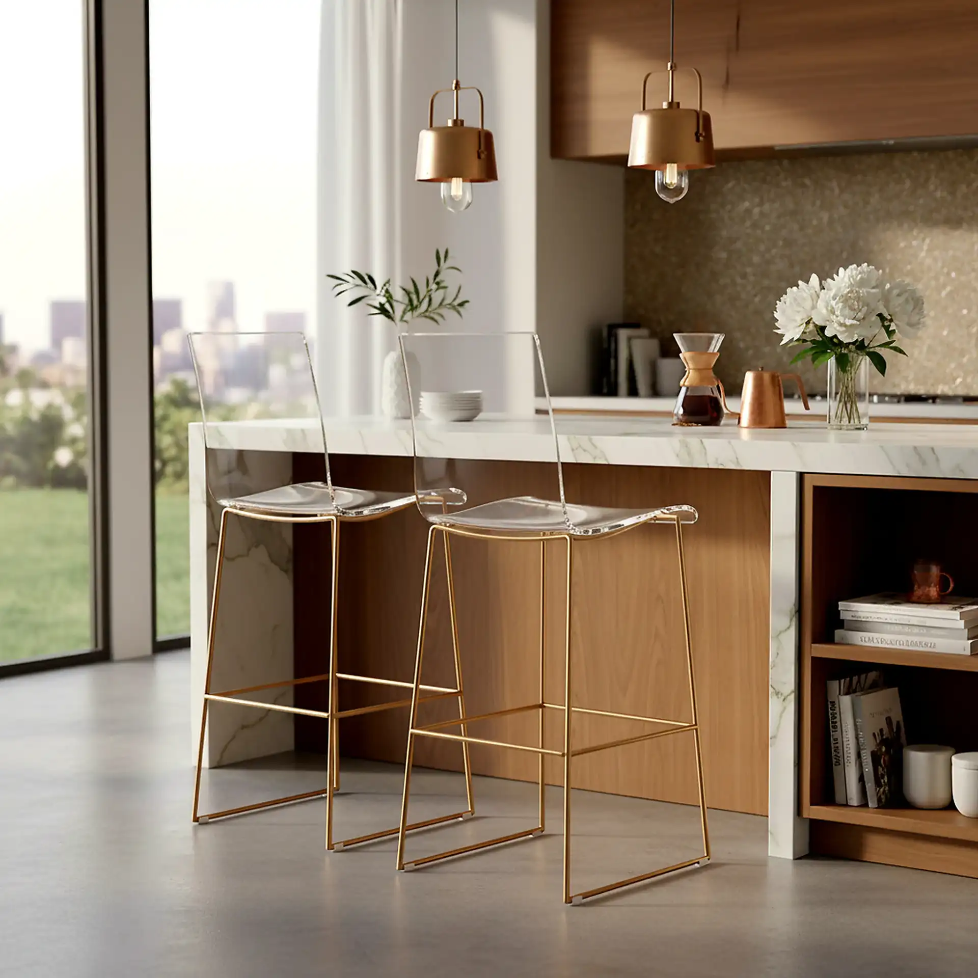 Bryant Acrylic Barstool in Smoke Gray / Black in a styled room