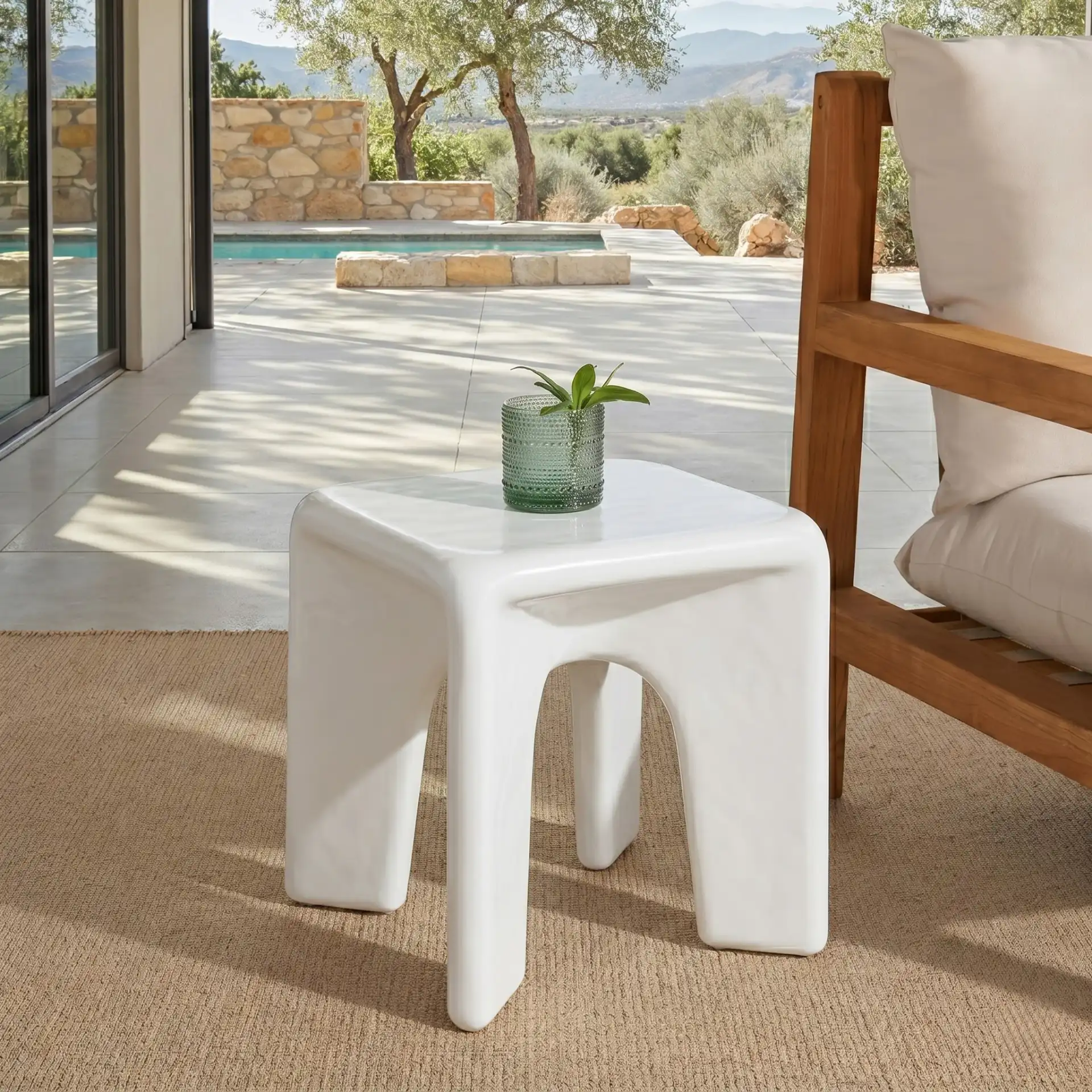 Mayalin Square Accent Table in White in a styled room