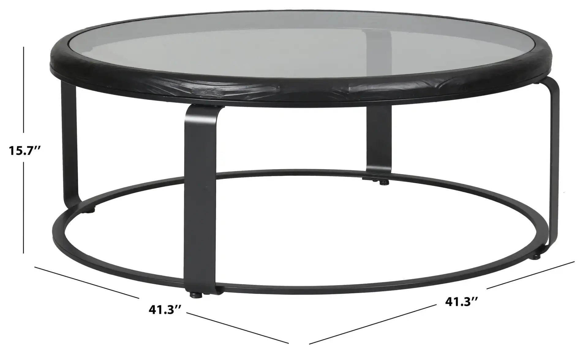 Tyrese Metal Round Coffee Table in Black / Clear, detail view