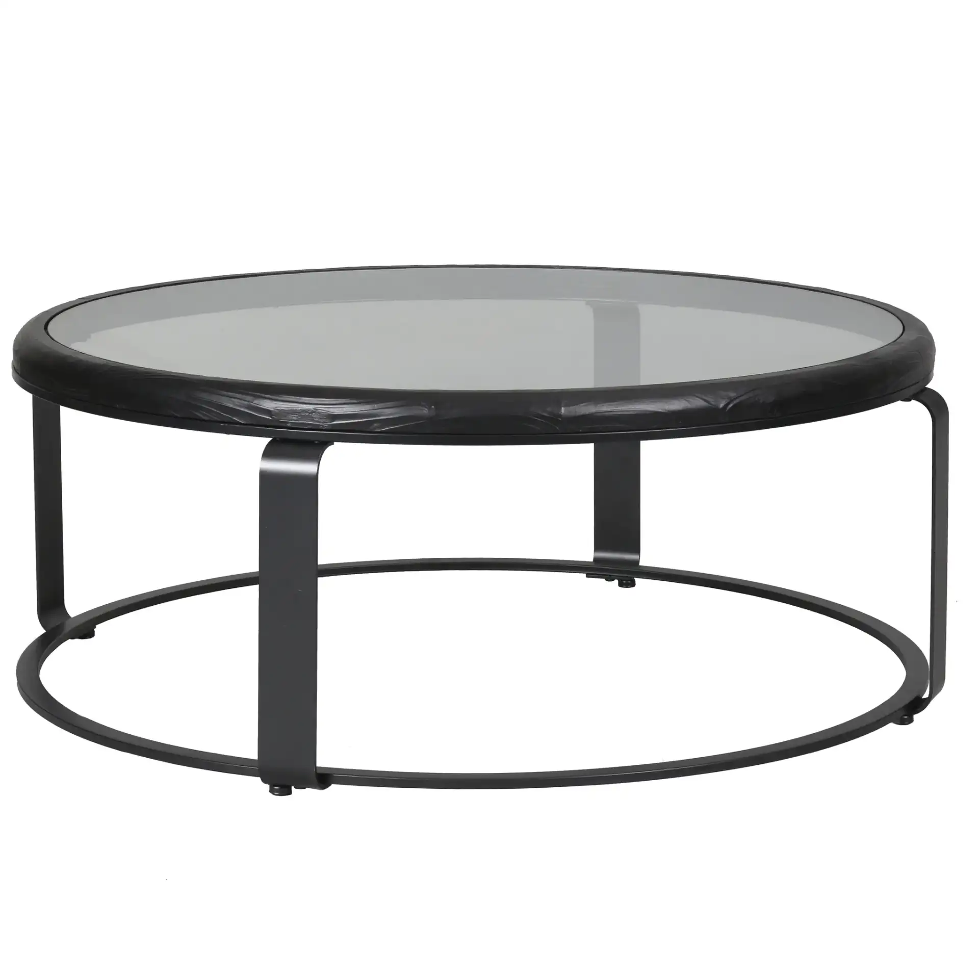 Tyrese Metal Round Coffee Table in Black / Clear, detail view