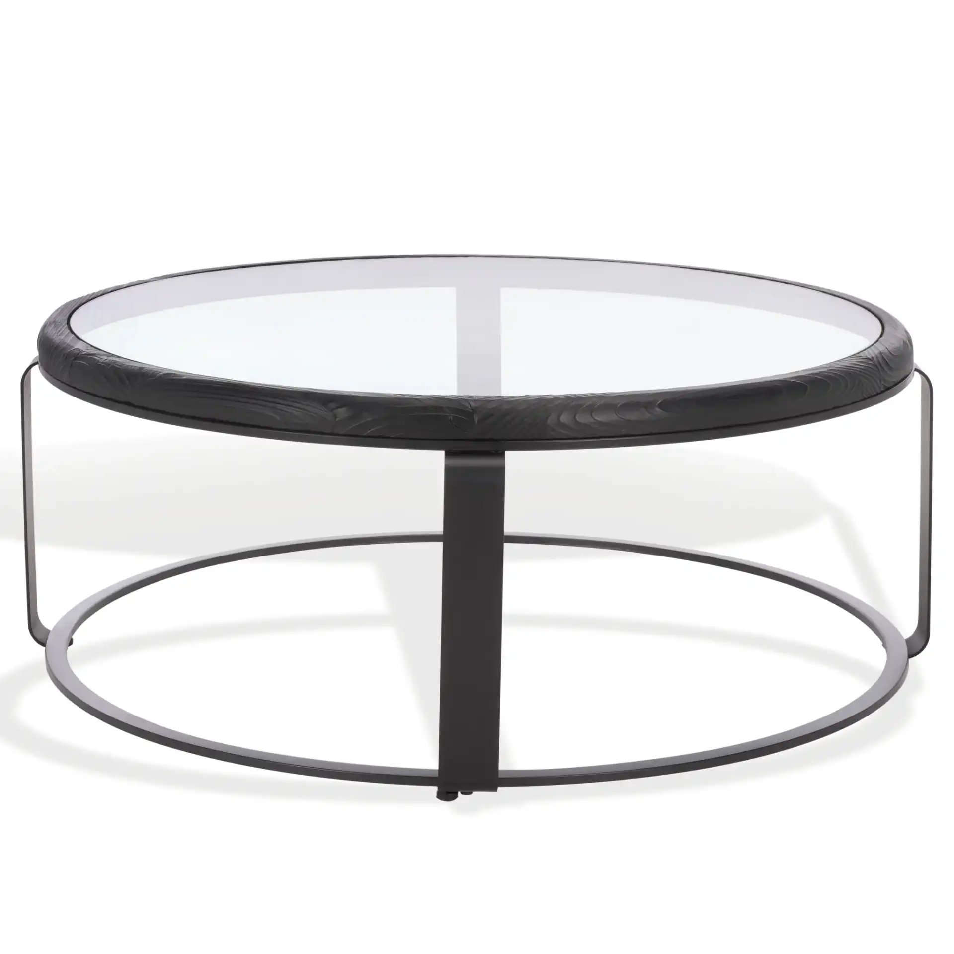 Tyrese Metal Round Coffee Table in Black / Clear, detail view