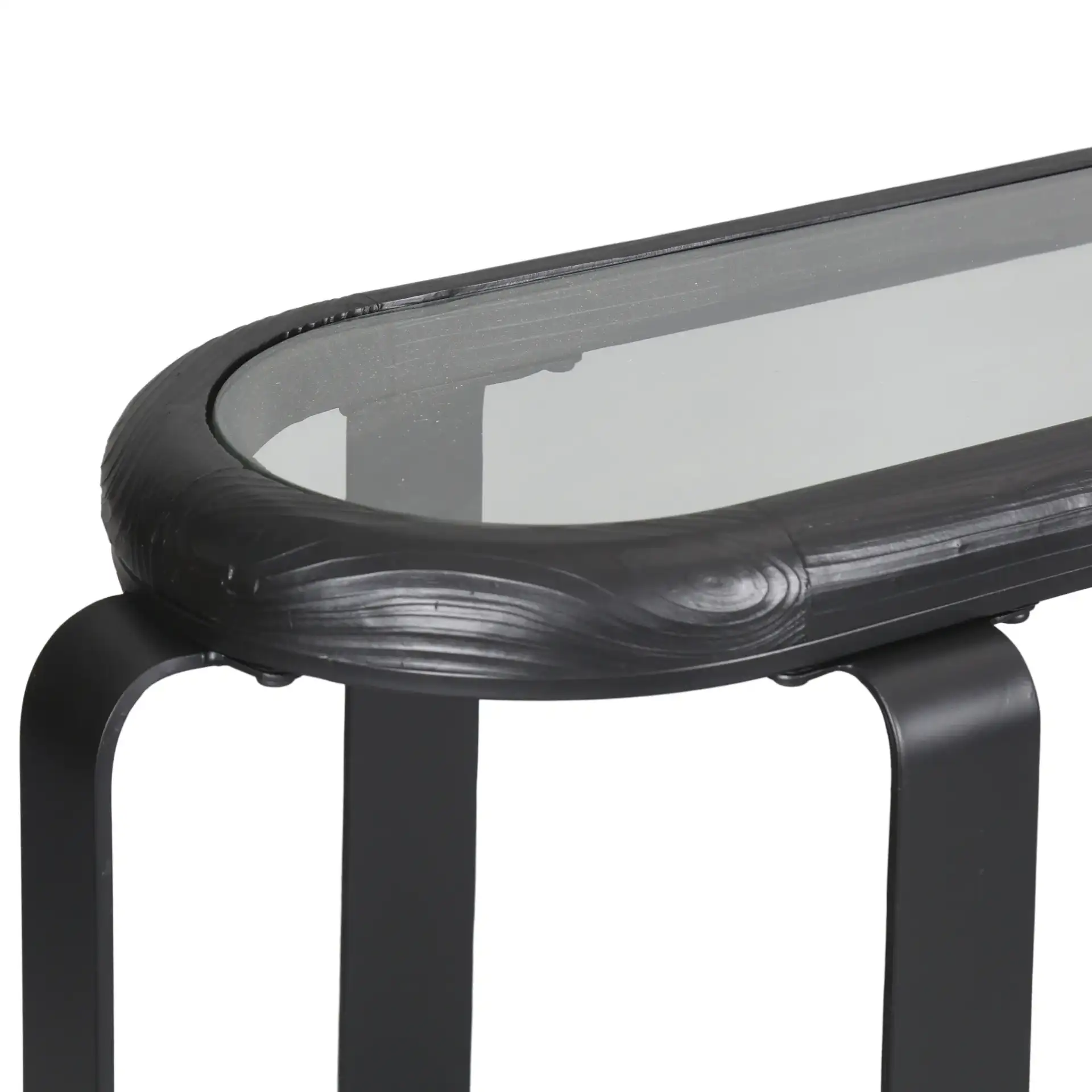 Tyrese Metal Console Table in Black / Clear in a styled room