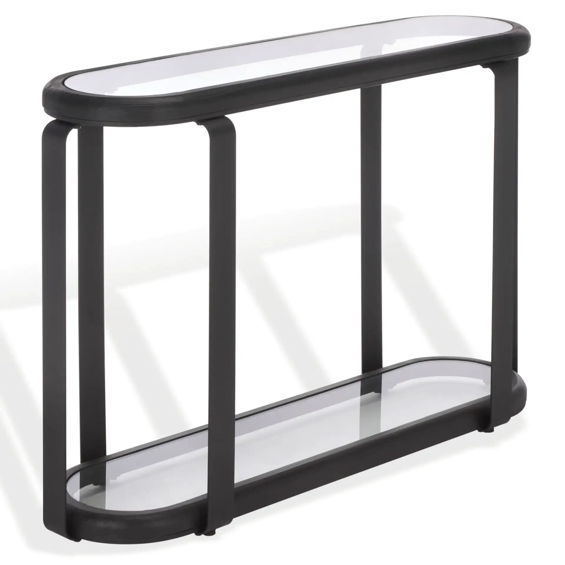 Tyrese Metal Console Table in Black / Clear, detail view